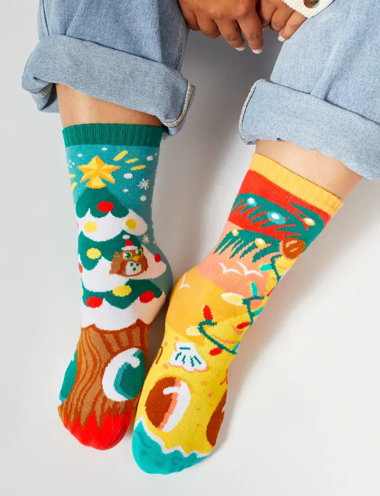 Pals/Christmas Trees Piney & Coco - Mismatched Socks for Adults