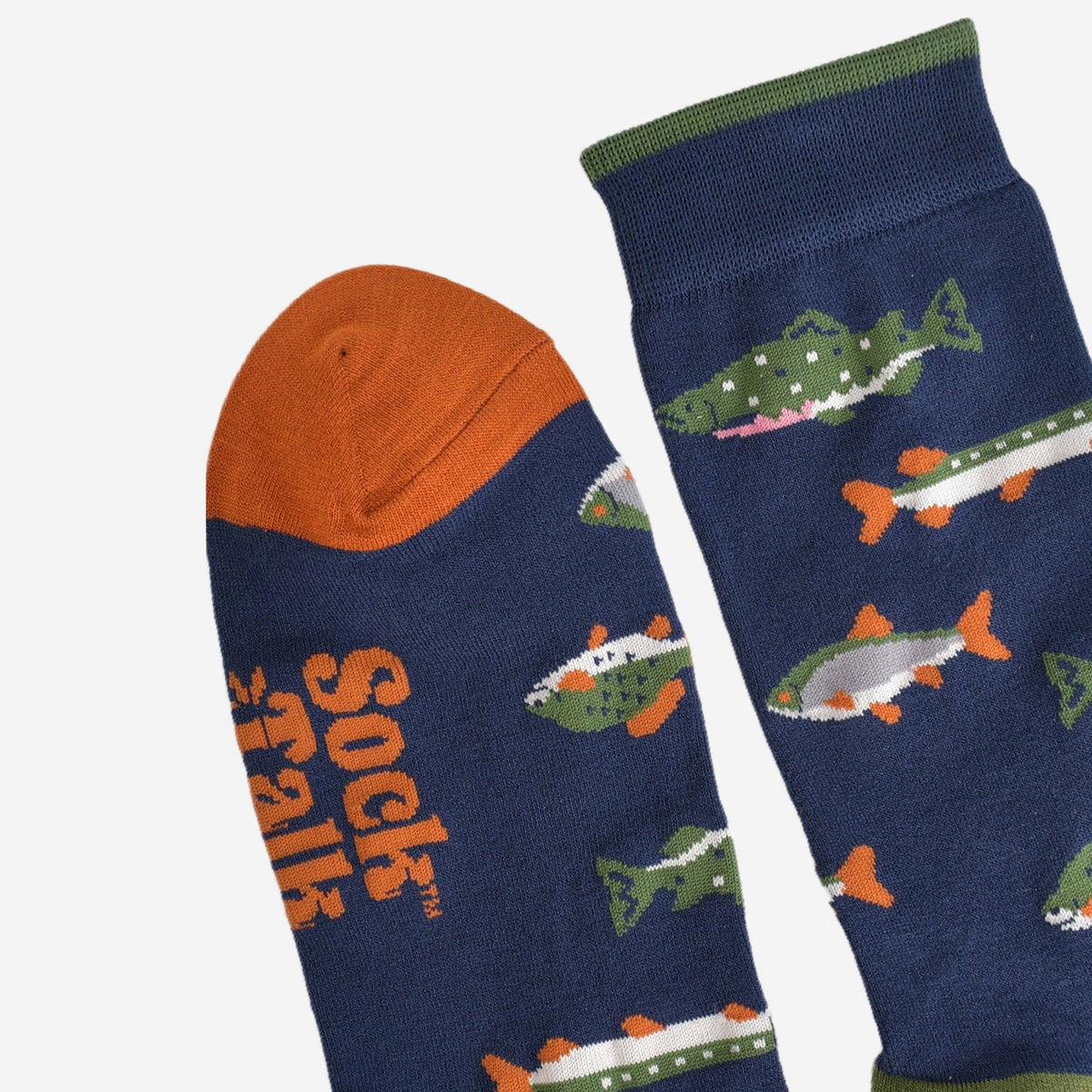 Sock Talk/Men's Bamboo Socks - Navy Blue/Green, River Fishing