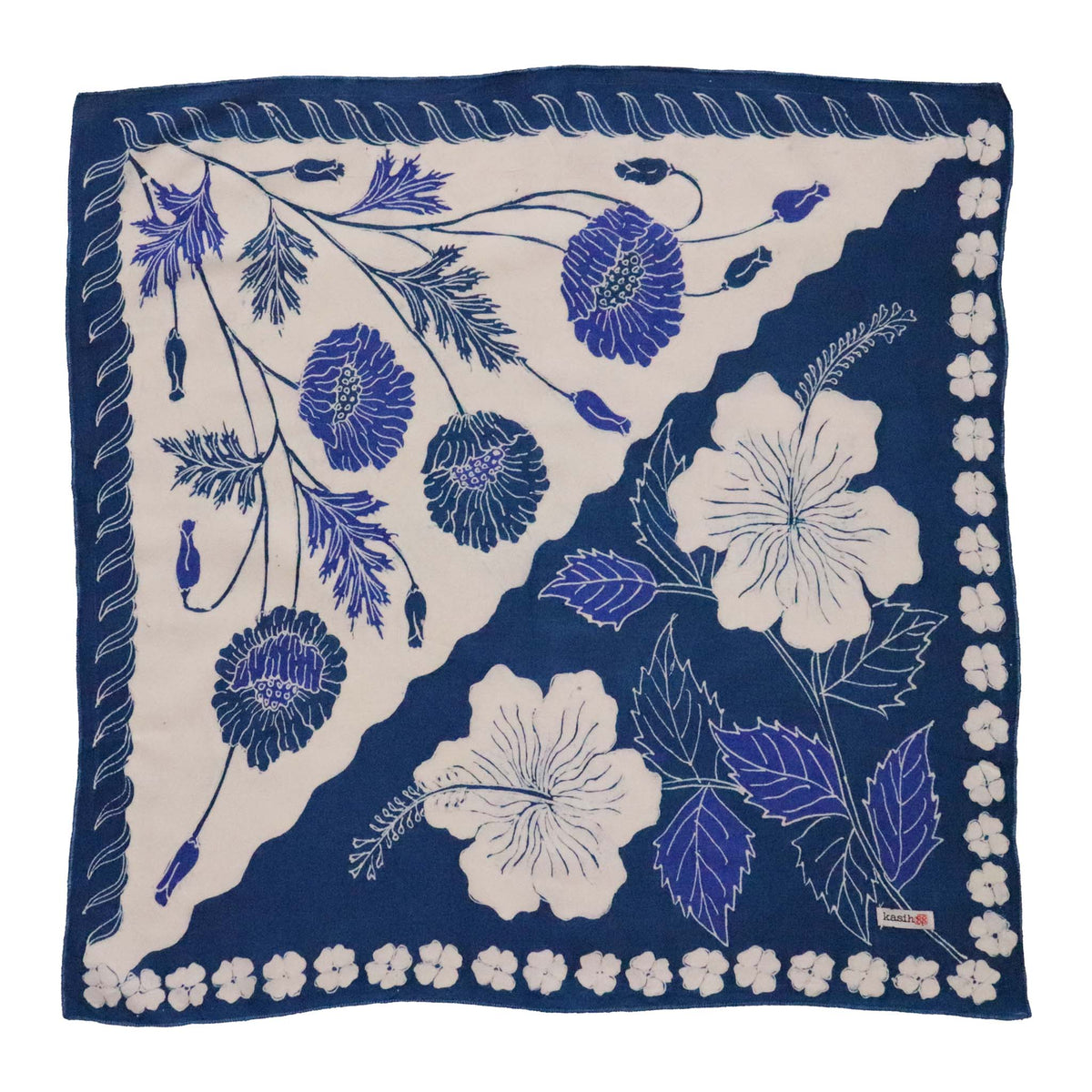 Kasih Coop/Full Hand Drawn Batik Tulis Bandana, Poppy Blue, Regular 22"