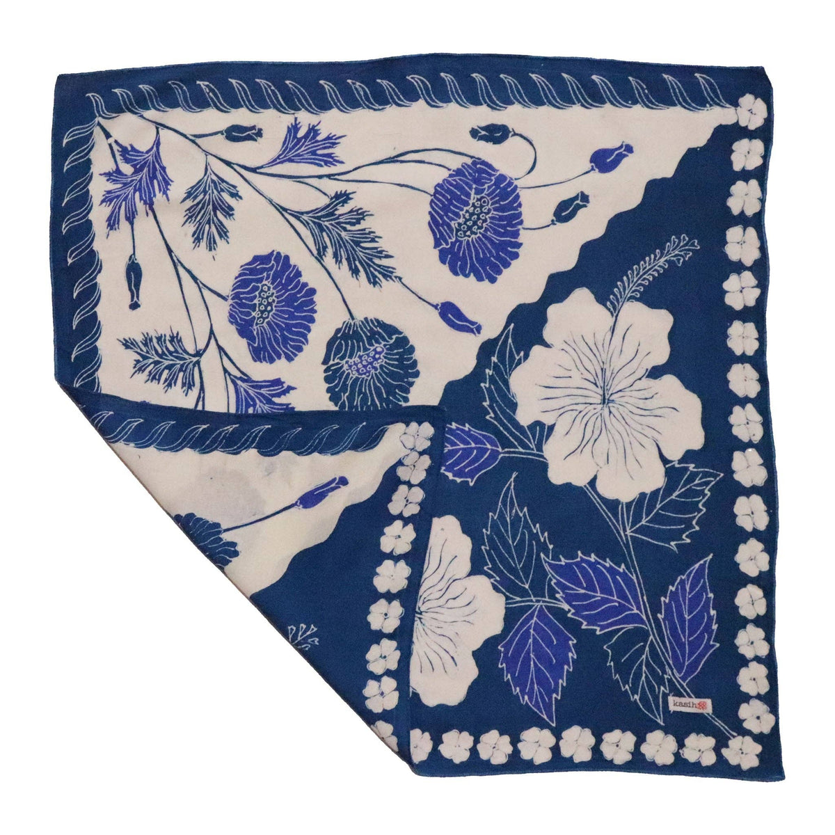 Kasih Coop/Full Hand Drawn Batik Tulis Bandana, Poppy Blue, Regular 22"