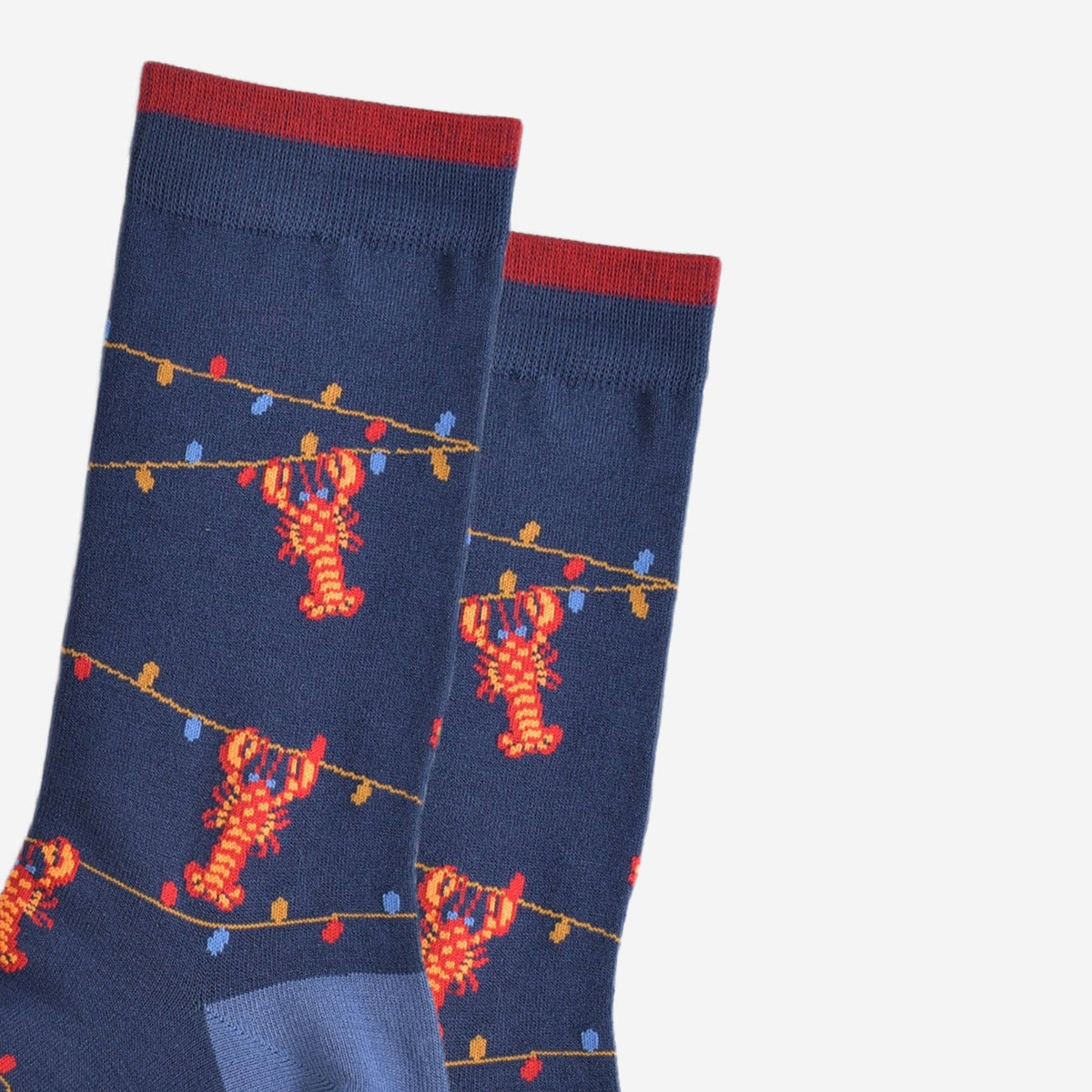 Sock Talk/Men&#39;s Bamboo Socks - Navy Blue, Lobster Party Lights