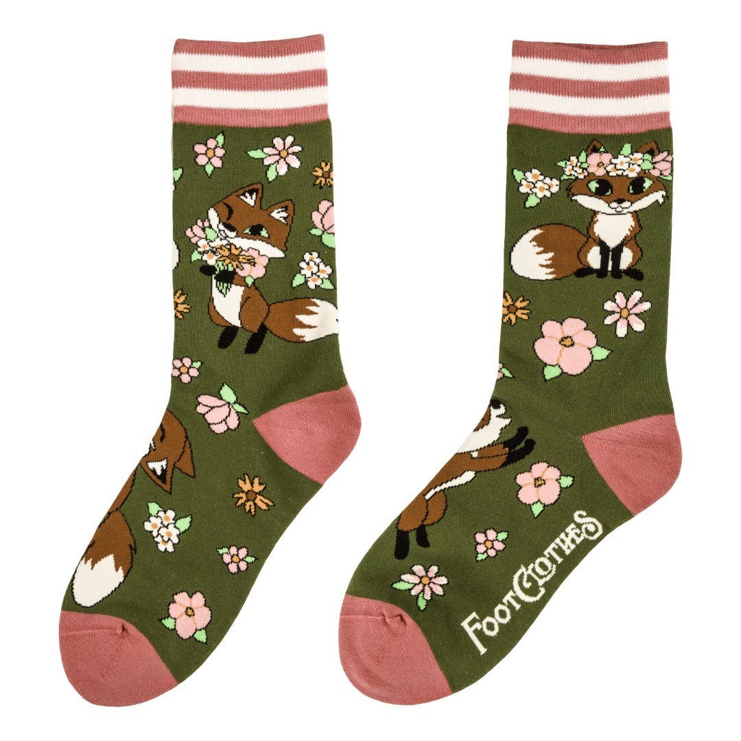 Foot Clothe/Floral Foxes Crew Socks