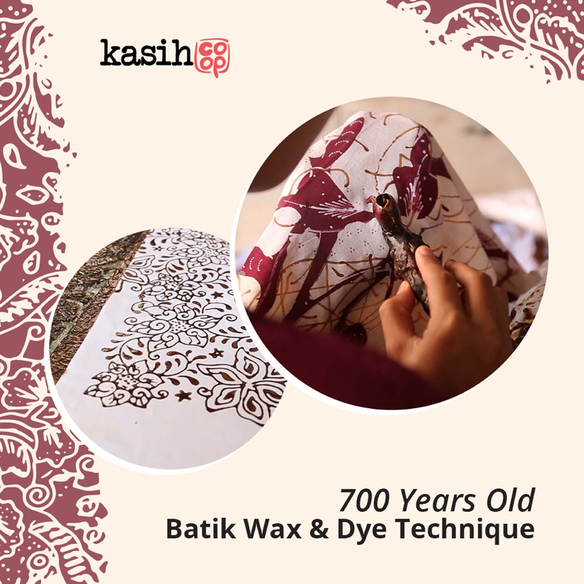 Kasih Coop/Hand Dyed Batik Bandana, 100% Soft Cotton, Cherish, Red