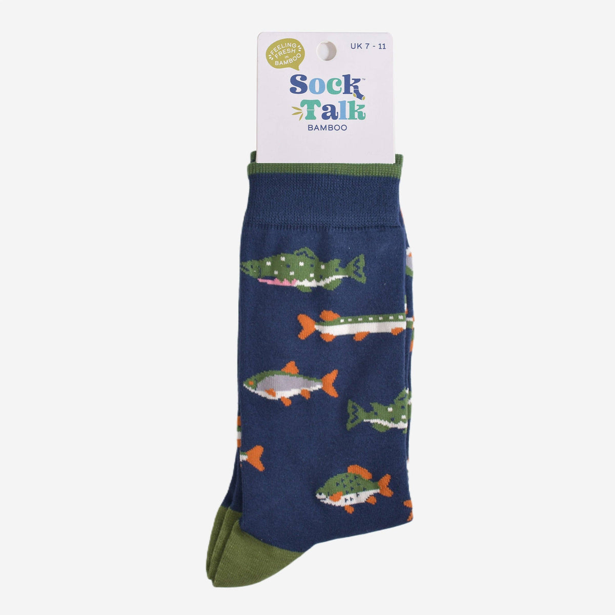 Sock Talk/Men's Bamboo Socks - Navy Blue/Green, River Fishing