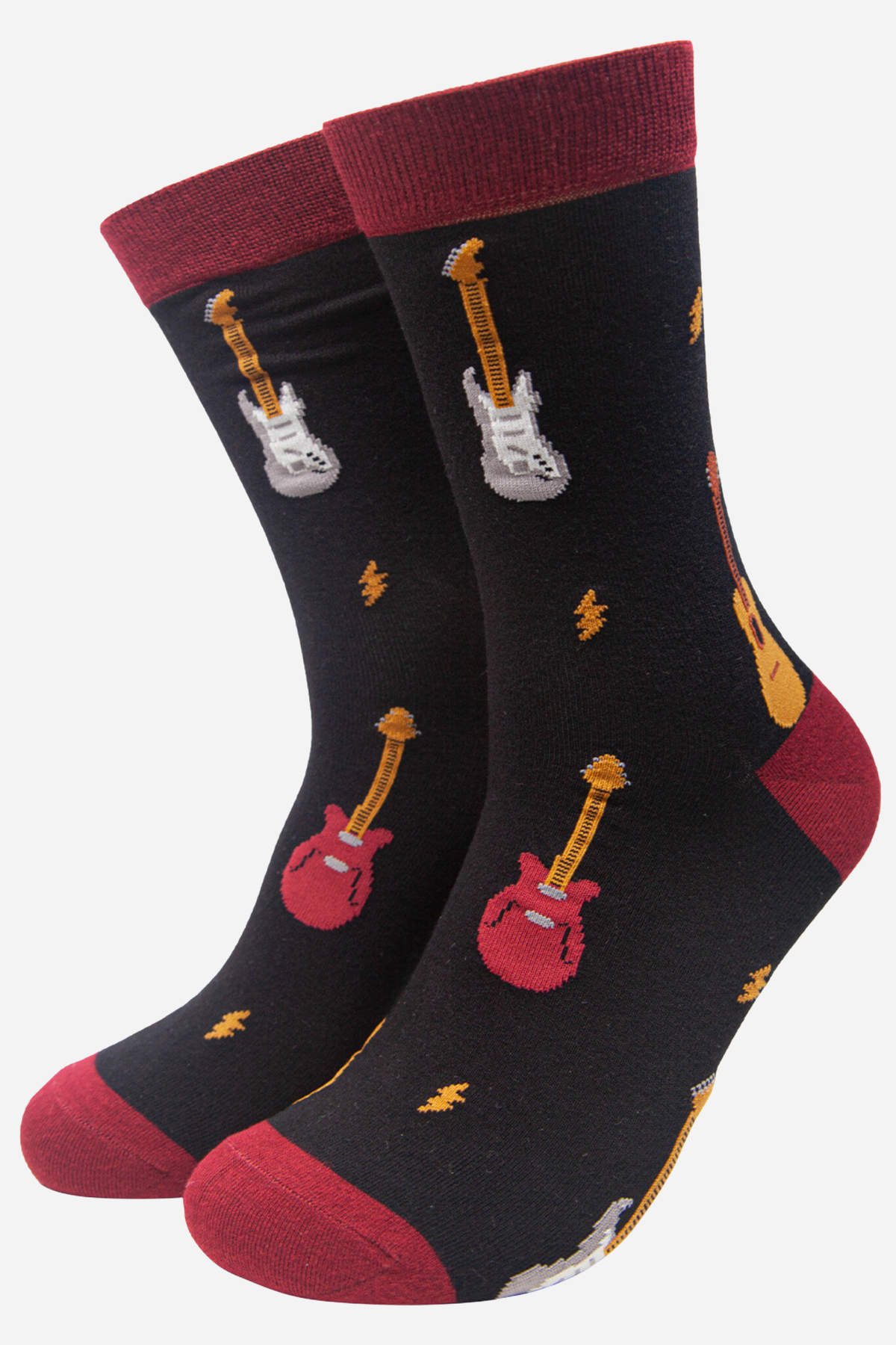 Sock Talk/Black Men&#39;s Mixed Guitar Print Bamboo Socks