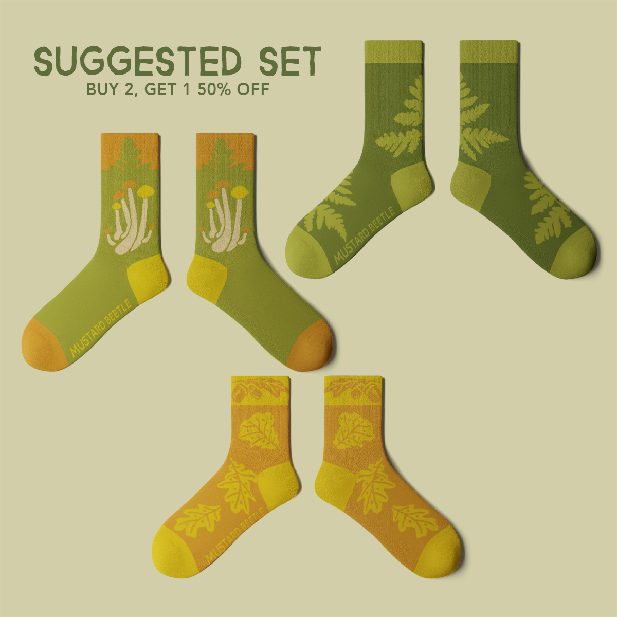 Mustard Beetle/Crew Socks: Fern