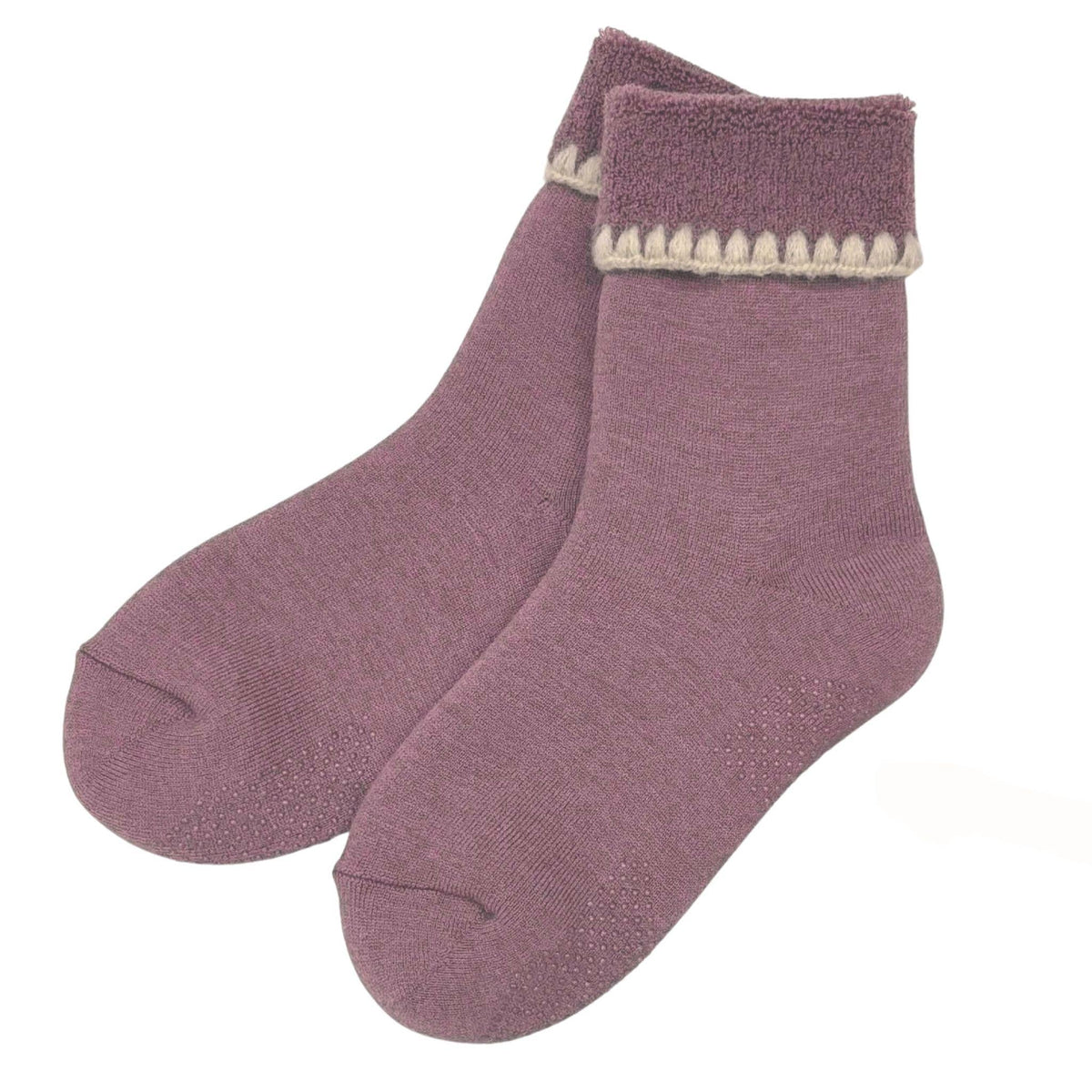 Cherrystone/Handcrafted Wool Slipper Cuff Socks| Modern Earth| Grips| M