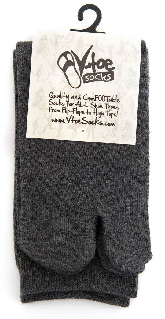 V- Toe Flip Flop Socks - V-Toe Split Toe Gray Crew Cotton Blend