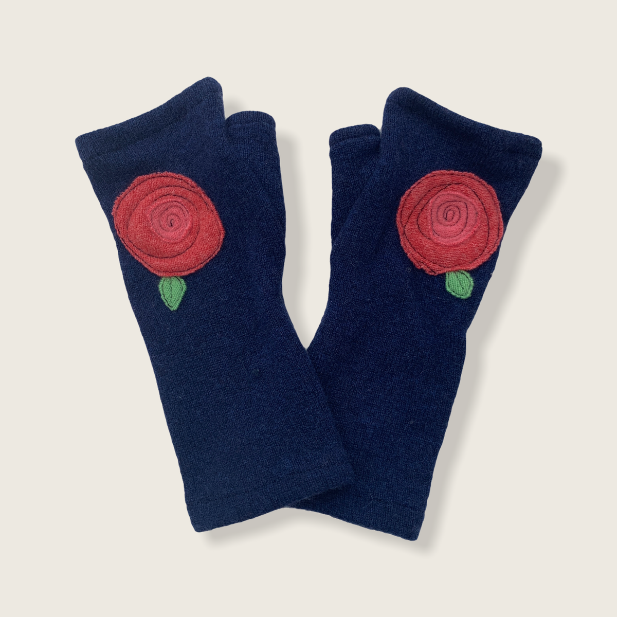 Sardine/Fingerless Cashmere Gloves-Blooming Rose