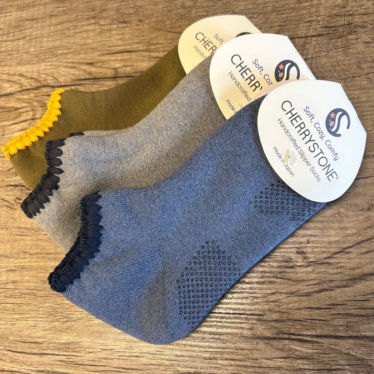 Cherrystone/Handcrafted Silk Blend Slipper Socks With Grips | 3 Colors