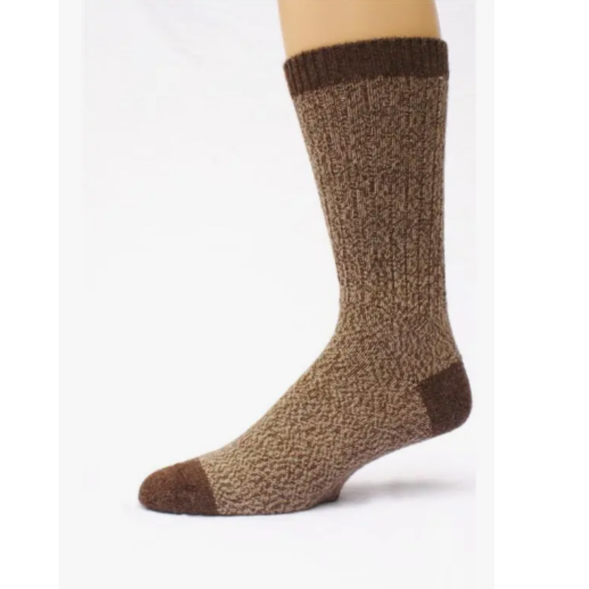 Choice Alpaca Products Boot women&#39;s and men&#39;s crew socks in Brown on display foot