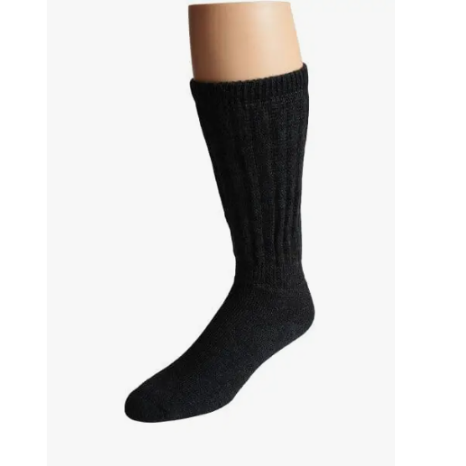 Choice Alpaca Products Diabetic/Therapeutic women's and men's crew sock in charcoal on display foot with sock pulled up
