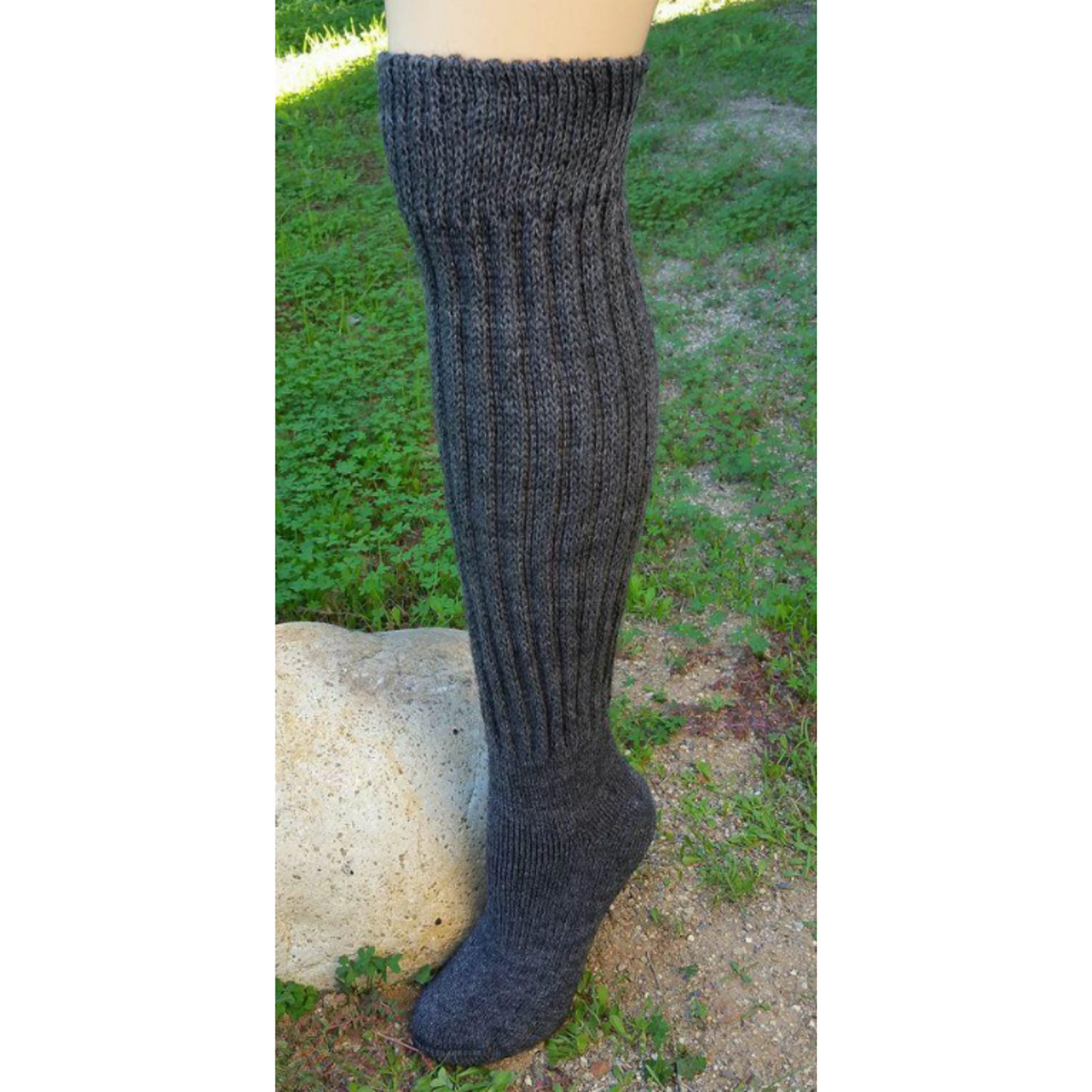 Charcoal Choice Alpaca Products Knee High women&#39;s socks featuring knee high sock with ribbing