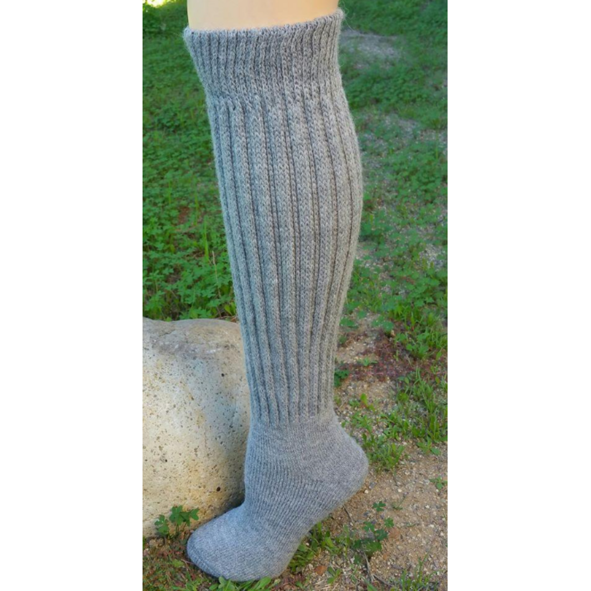 Heather Gray Choice Alpaca Products Knee High women&#39;s socks featuring knee high sock with ribbing