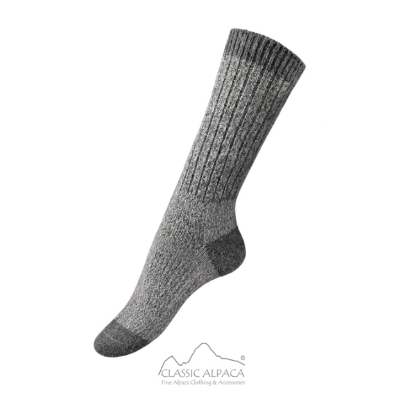 Gray Classic Alpaca Boot Premium women's and men's crew sock on display