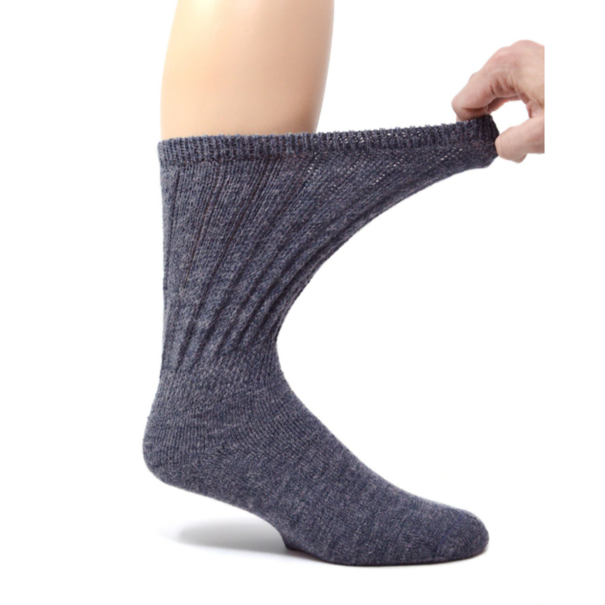 Gray Heather Classic Alpaca Diabetic/Therapeutic women&#39;s and men&#39;s sock showing non-binding cuff