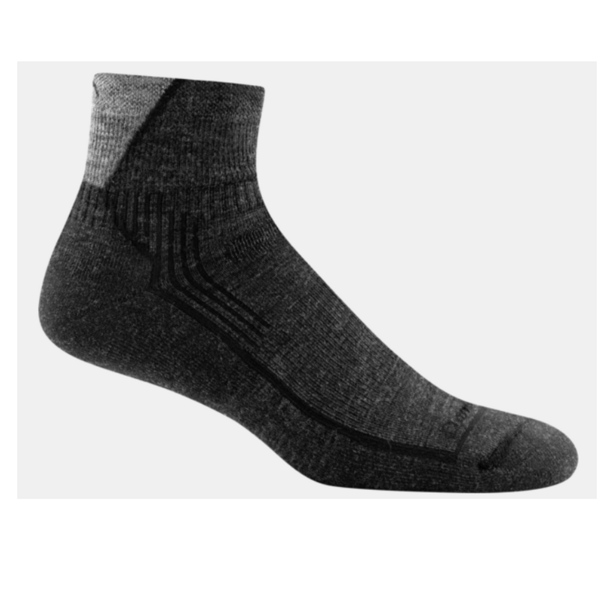 Darn Tough 1959 Quarter Height Midweight with Cushion Hike Men&#39;s Sock in black on display from side