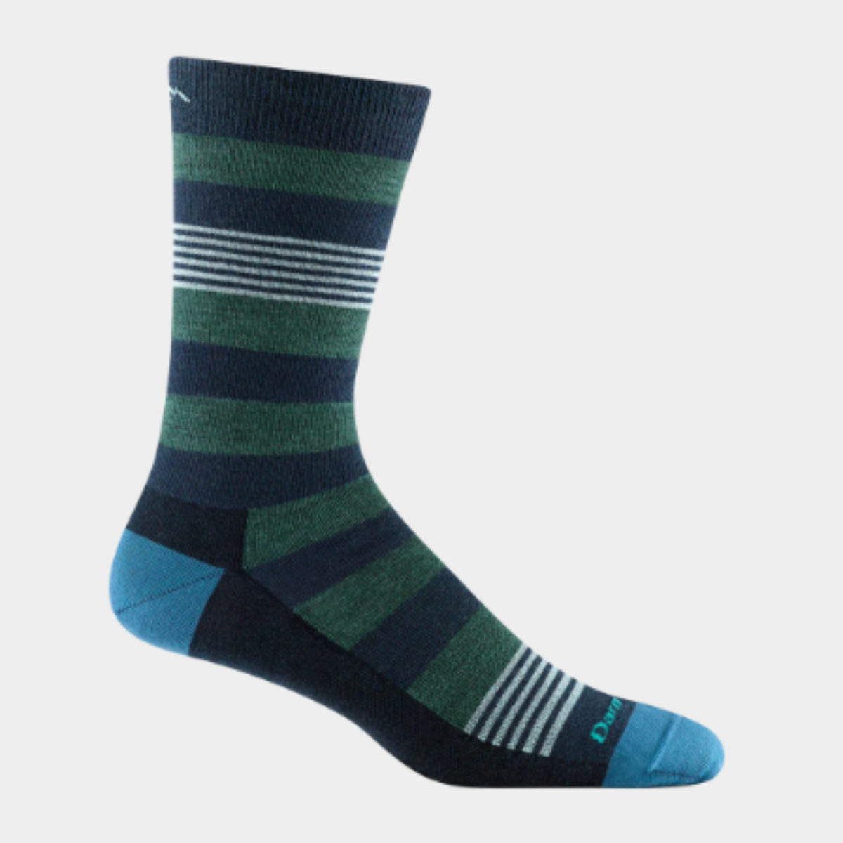Darn Tough 6033 Oxford Crew Lightweight men&#39;s sock in eclipse featuring blue and green stripes