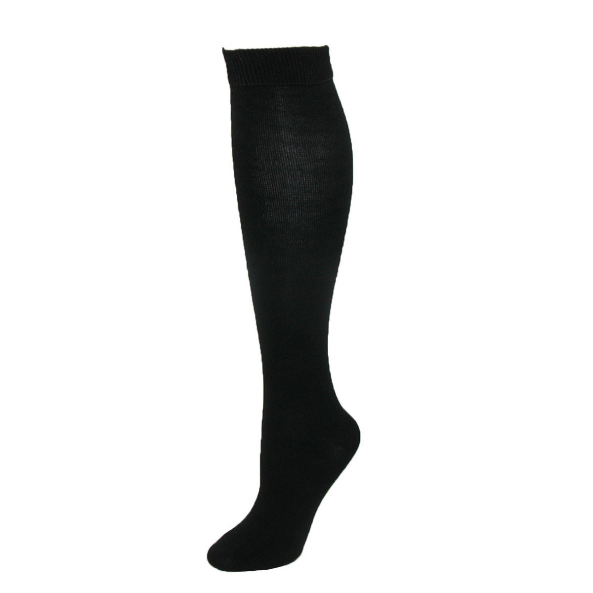 Black MeMoi Bamboo Knee High women&#39;s sock on display from side
