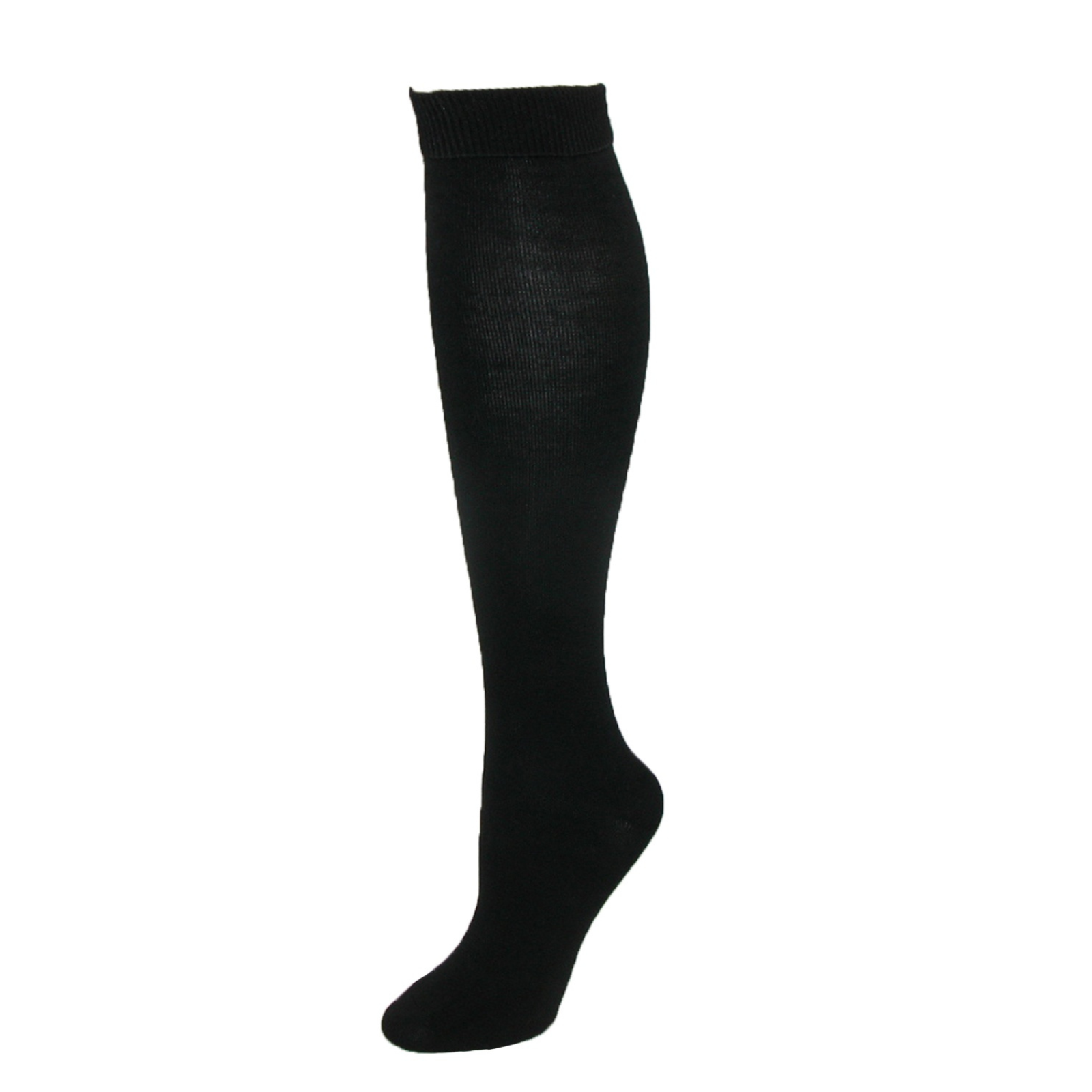 Black MeMoi Bamboo Knee High women's sock on display from side