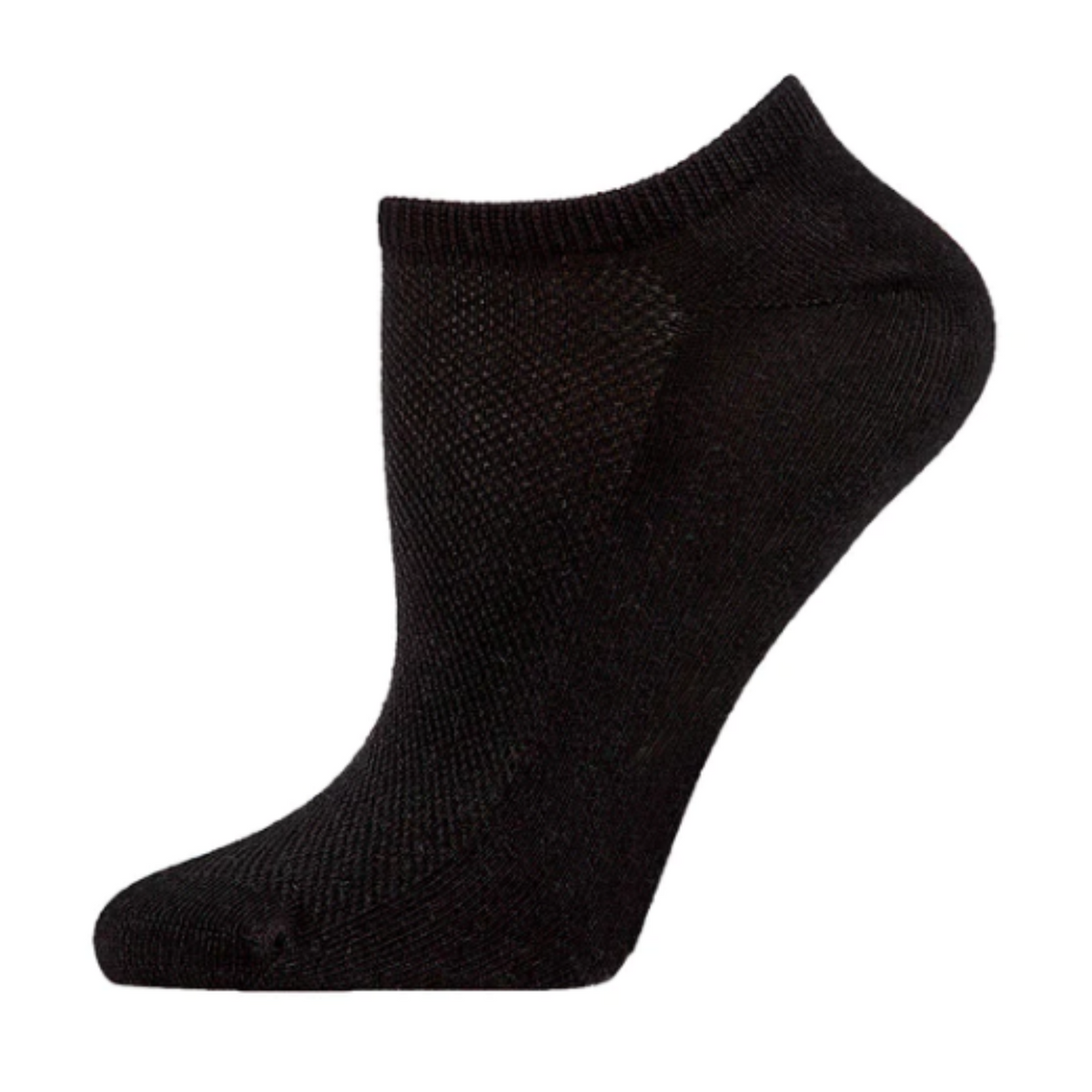 MeMoi Organic Cotton Mesh Top Breathable Liner women&#39;s sock in Black on display from side