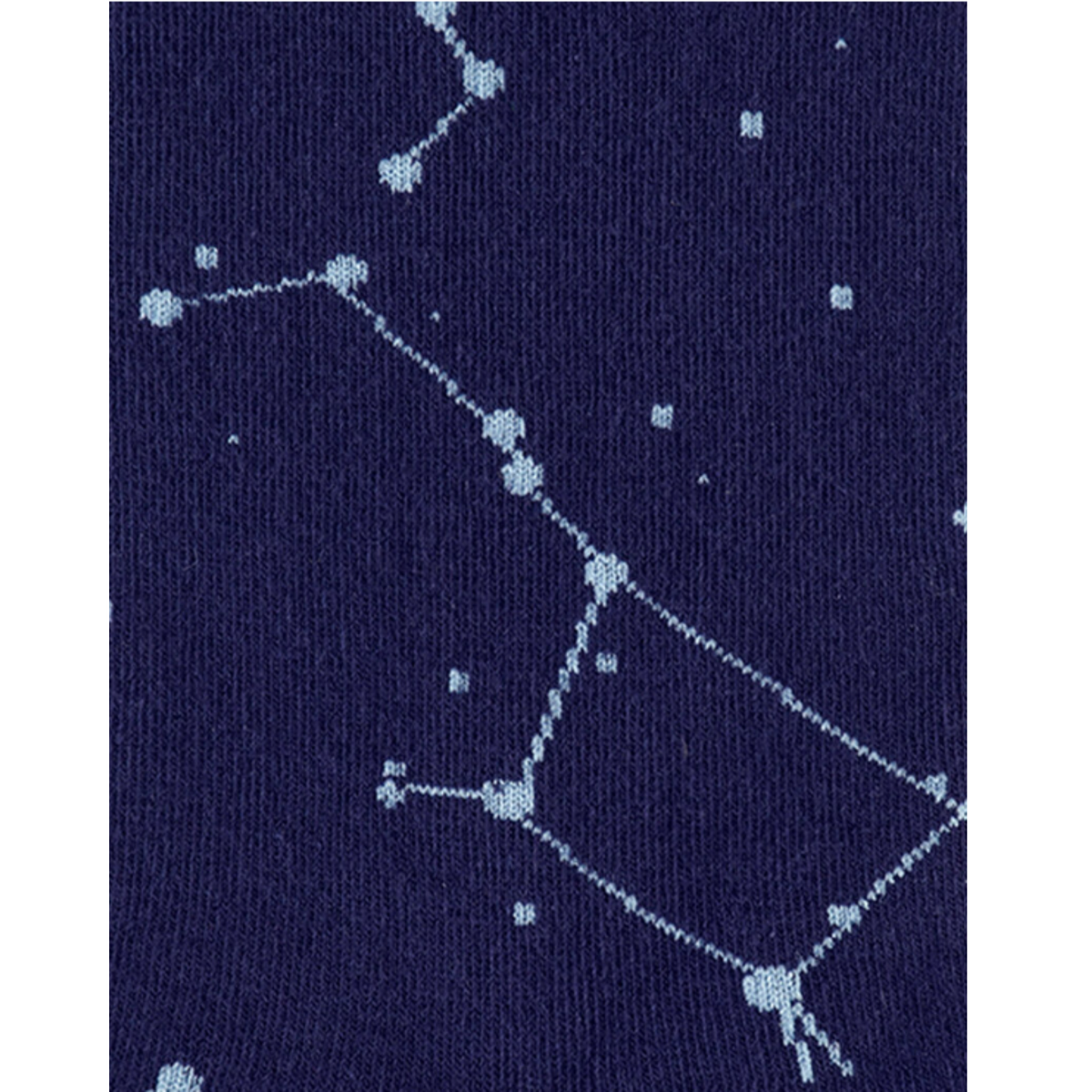 Detail of Sock It To Me Constellation (GLOWS IN THE DARK!) women&#39;s knee high sock. Featuring navy blue sock with constellations all over. 