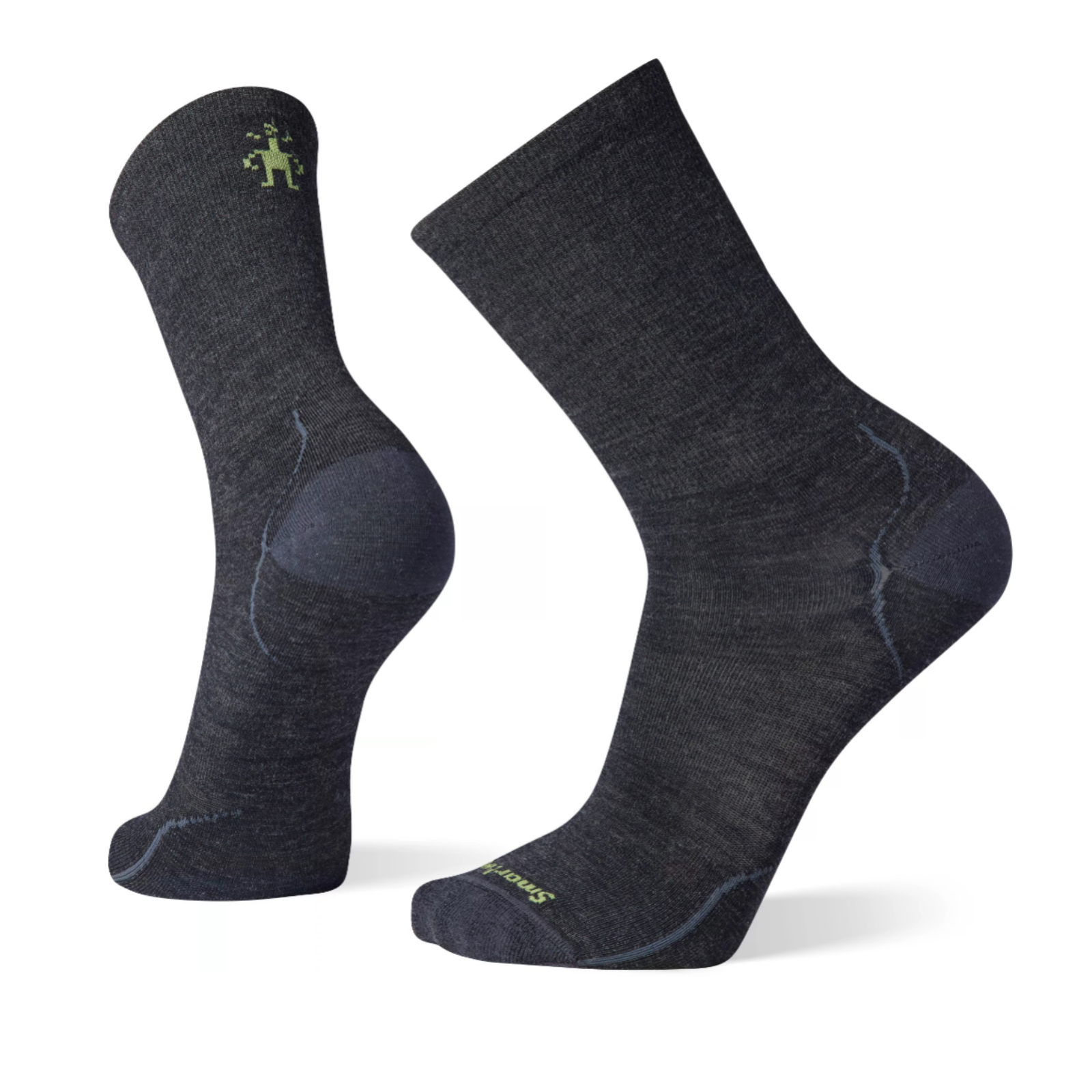 Smartwool Everyday Anchor Line Zero Cushion men's crew sock featuring all over charcoal color. Sock on display feet. . 