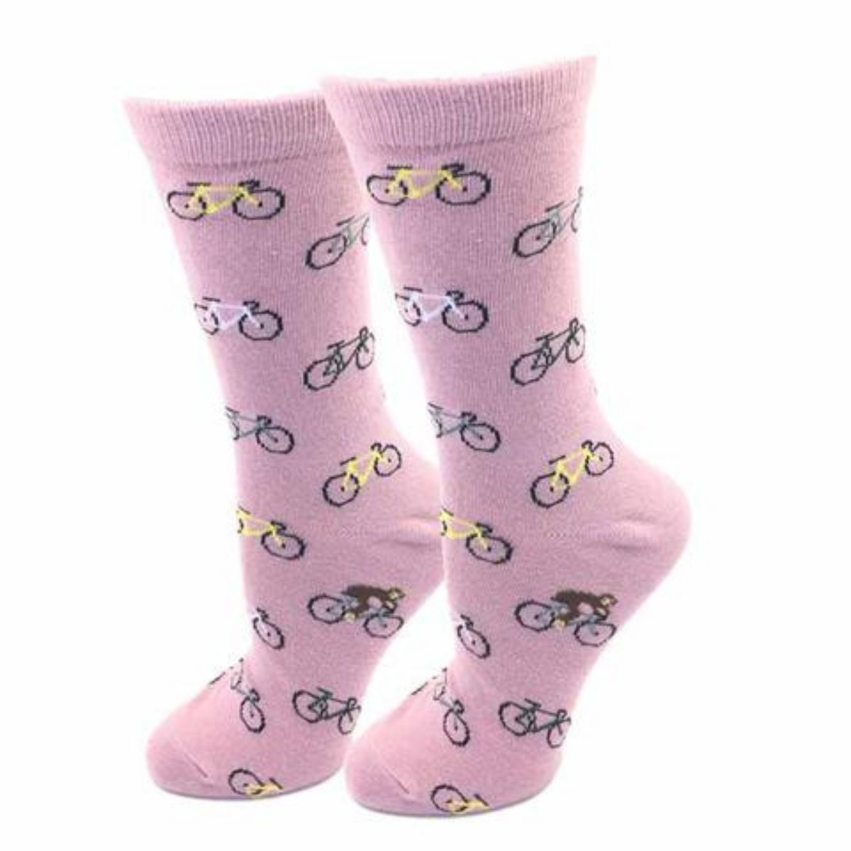 Sock Harbor Bicycle women&#39;s pink crew sock with bicycles all over