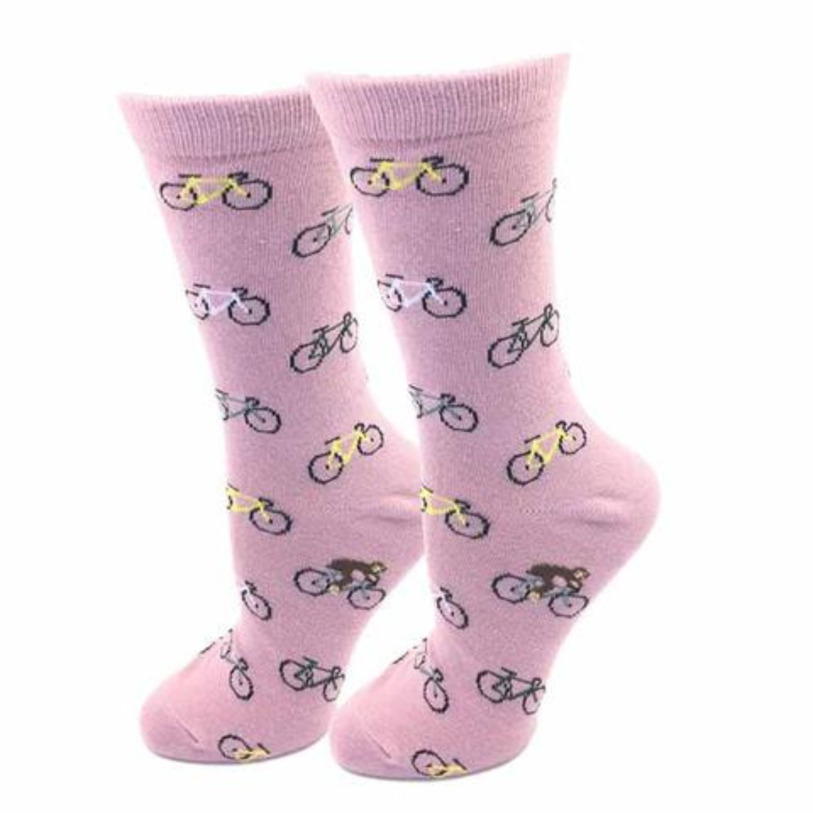 Sock Harbor Bicycle women's pink crew sock with bicycles all over
