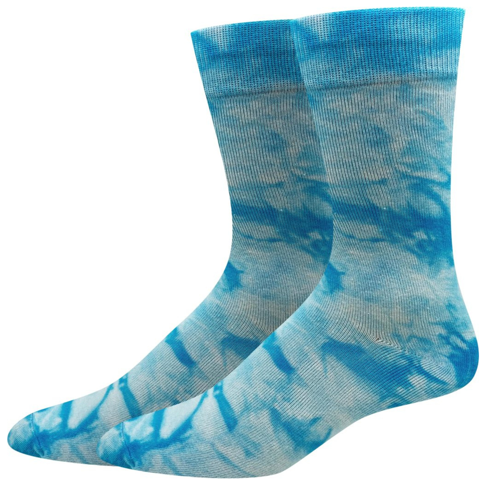 Sock Harbor Blue Tie Dye women's and men's crew sock shown on display feet