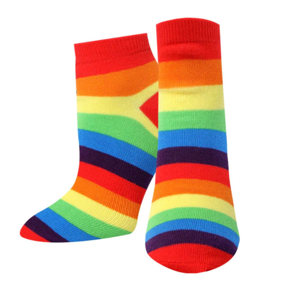 Sock Harbor Rainbow Stripe ankle height women&#39;s sock shown on display feet
