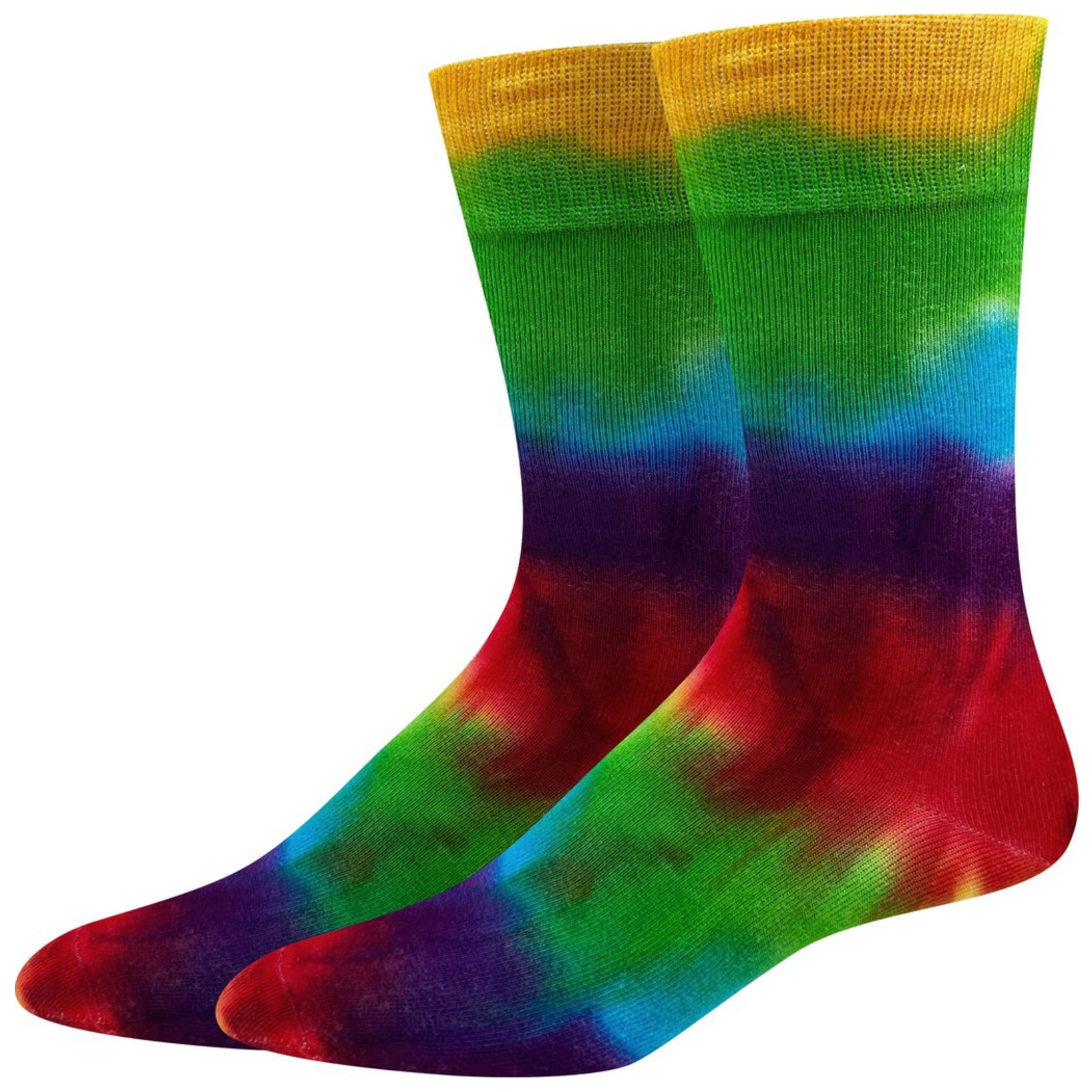 Sock Harbor Rainbow Tie Dye women's and men's crew sock show on display feet