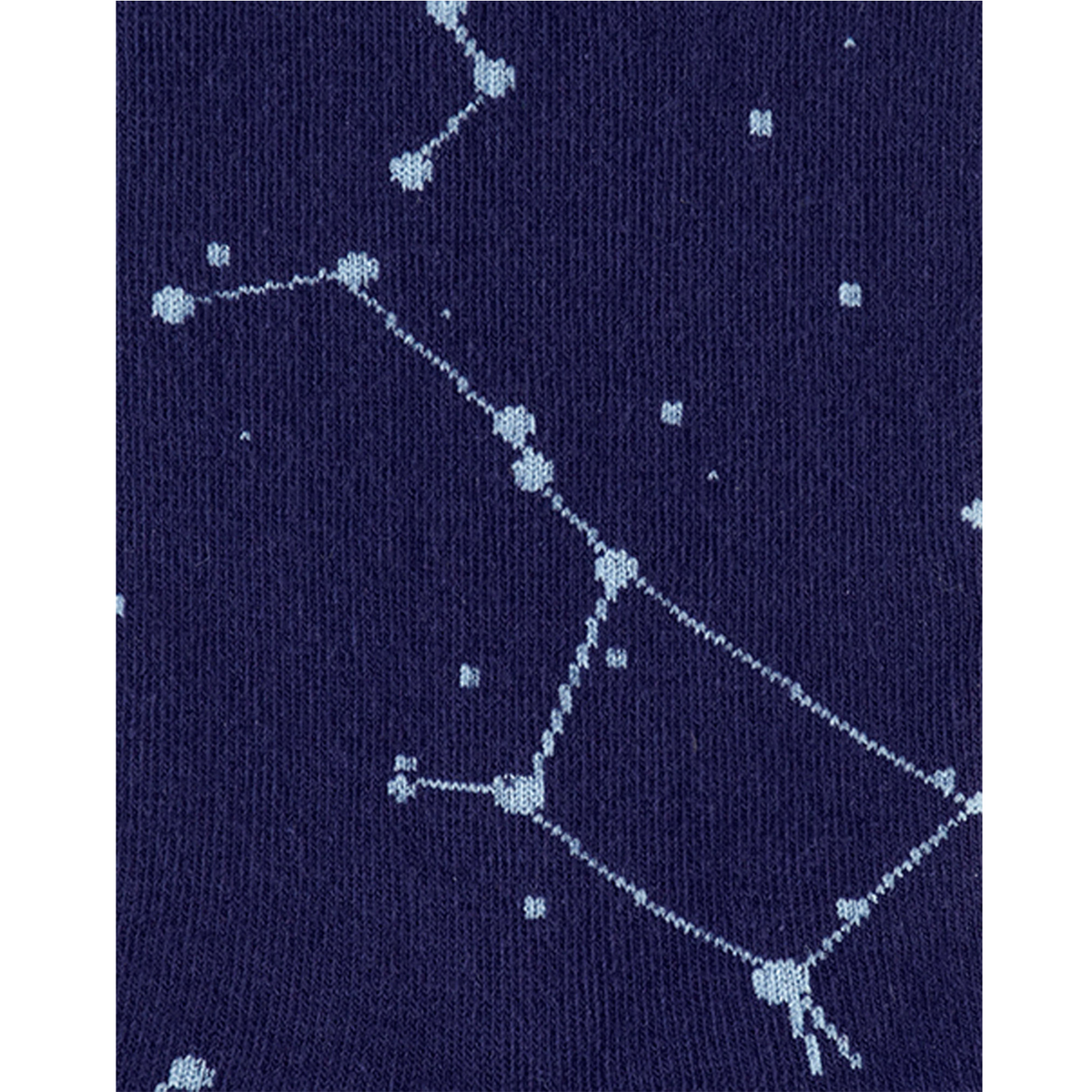 Detail of Sock It To Me Constellation (GLOWS IN THE DARK!) men&#39;s navy blue crew sock featuring constellations all over.