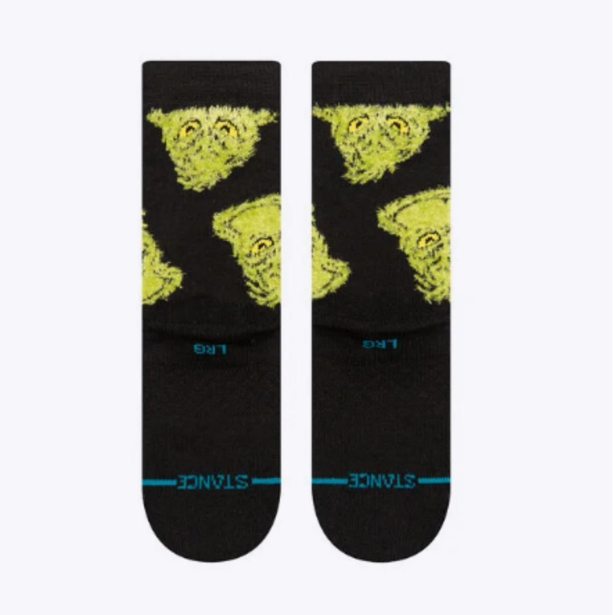 Bottom of Stance The Grinch Mean One kids&#39; crew sock featuring a black sock with images of The Grinch all over.