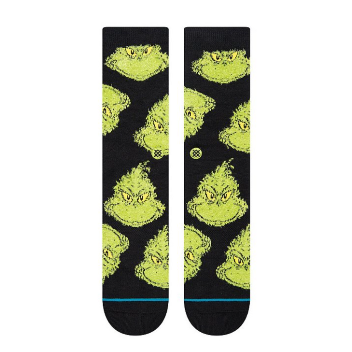 Top of Stance The Grinch Mean One men&#39;s crew sock featuring a black sock with images of The Grinch all over. 
