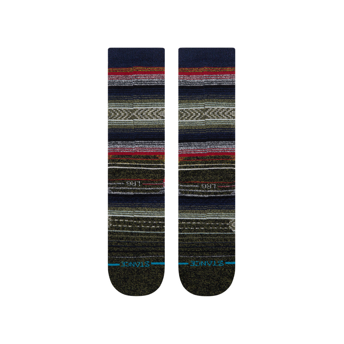 Bottom of Stance Windy Peak Hike medium cushion men&#39;s sock featuring green, black, white and red stripes