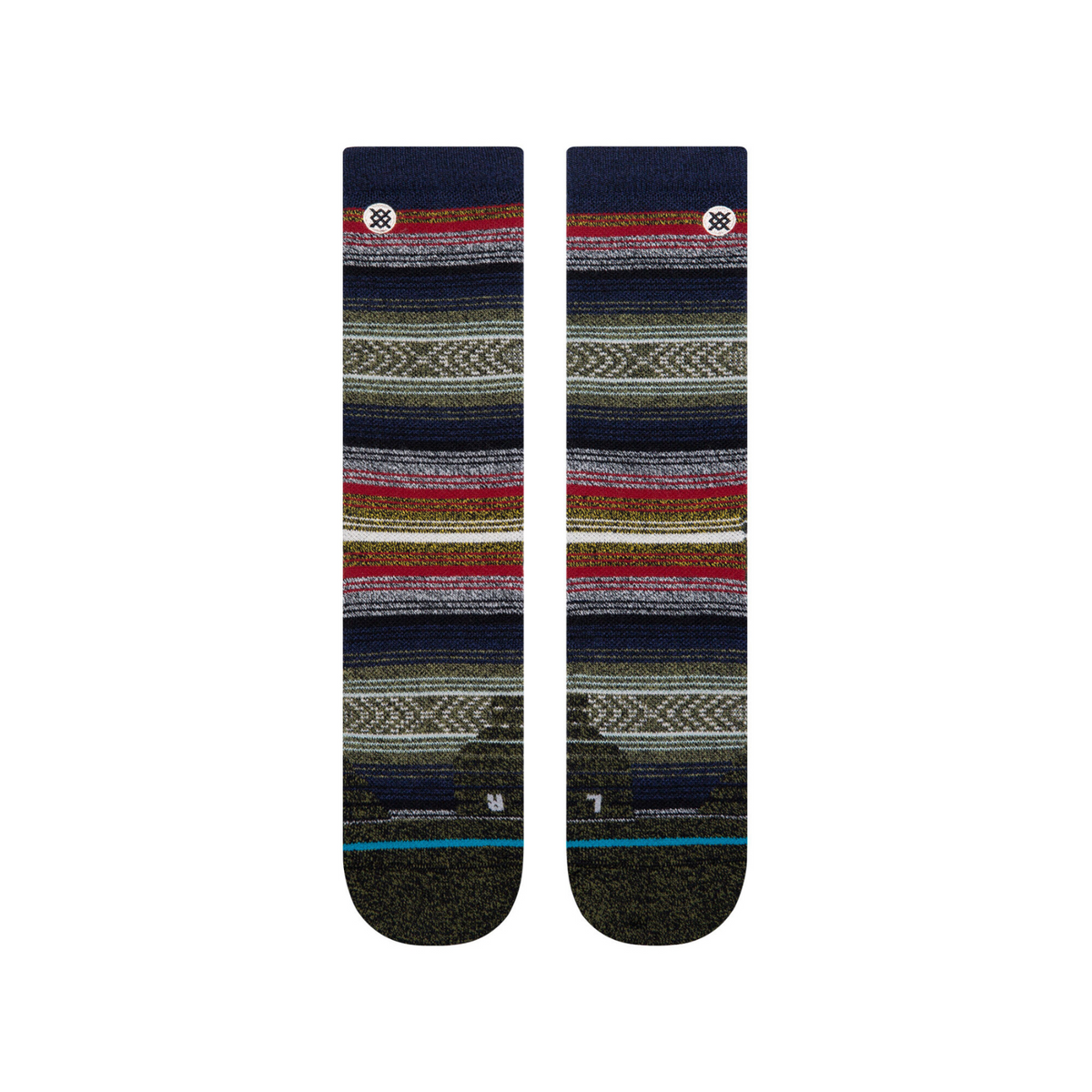 Top of Stance Windy Peak Hike medium cushion men&#39;s sock featuring green, black, white and red stripes