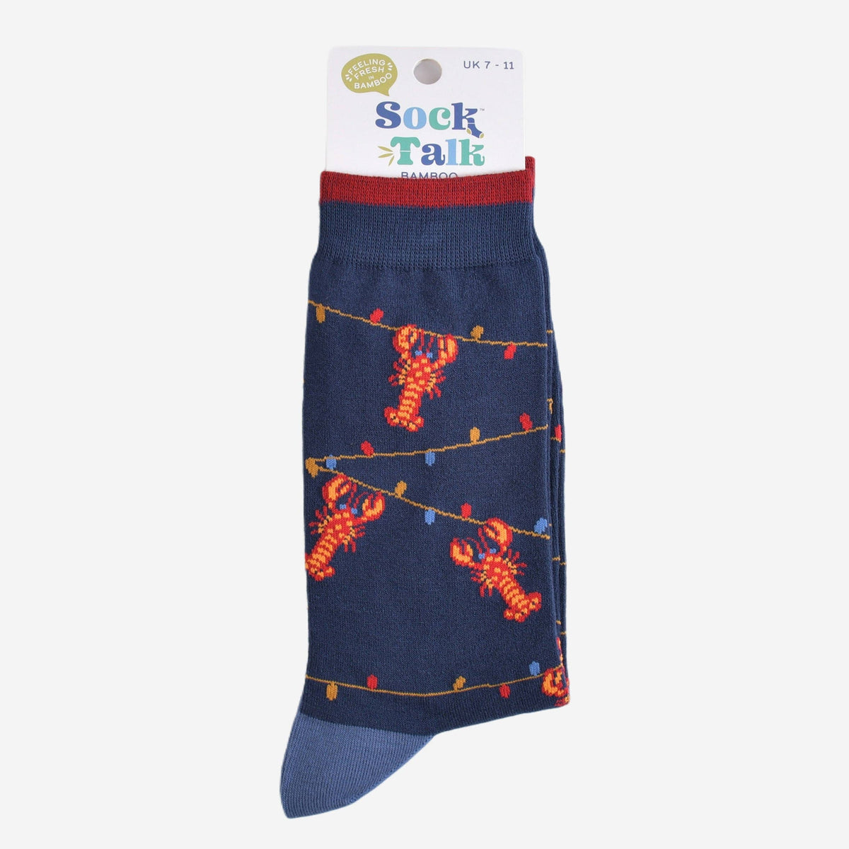 Sock Talk/Men&#39;s Bamboo Socks - Navy Blue, Lobster Party Lights