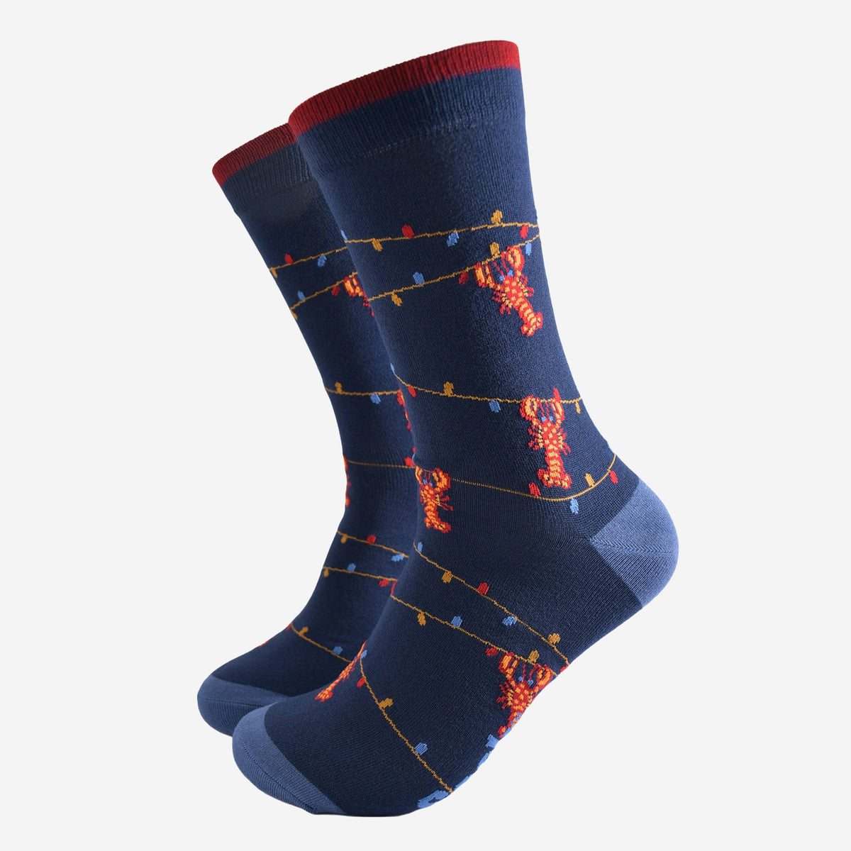 Sock Talk/Men&#39;s Bamboo Socks - Navy Blue, Lobster Party Lights