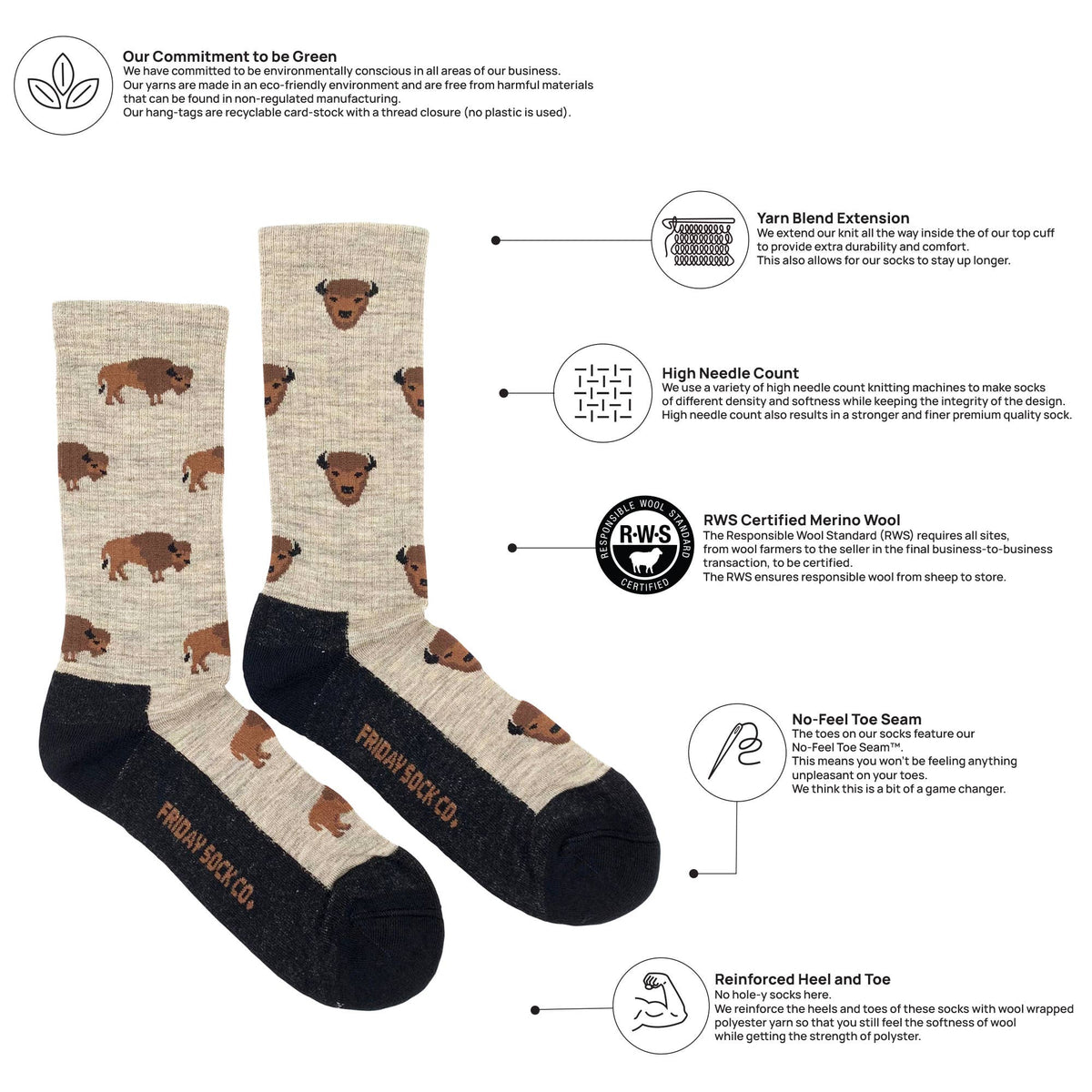 Friday Sock Co/Men's Bison Merino Wool Socks