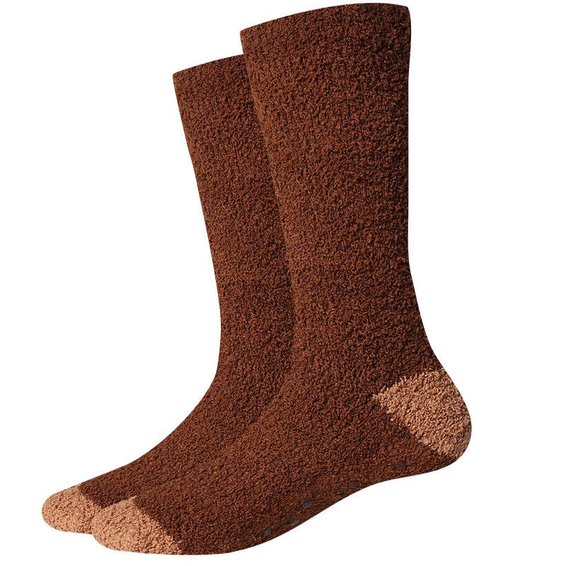 Sock Harbor Solid Brown Mens Fuzzy Socks