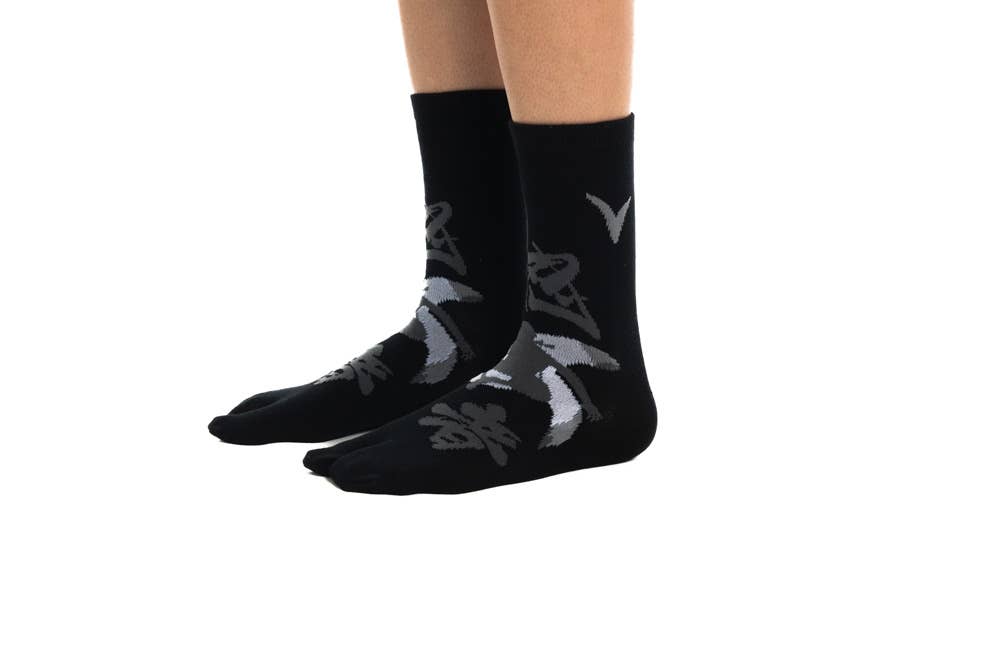 V-Toe Split Toe Novelty Socks Ninja Black Big Toe Tabi