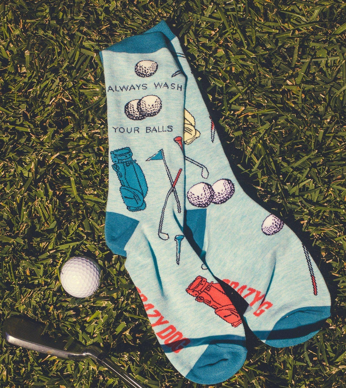 Crazy Dog/Men&#39;s Always Wash Your Balls Golf Socks Golfing Sock Gift