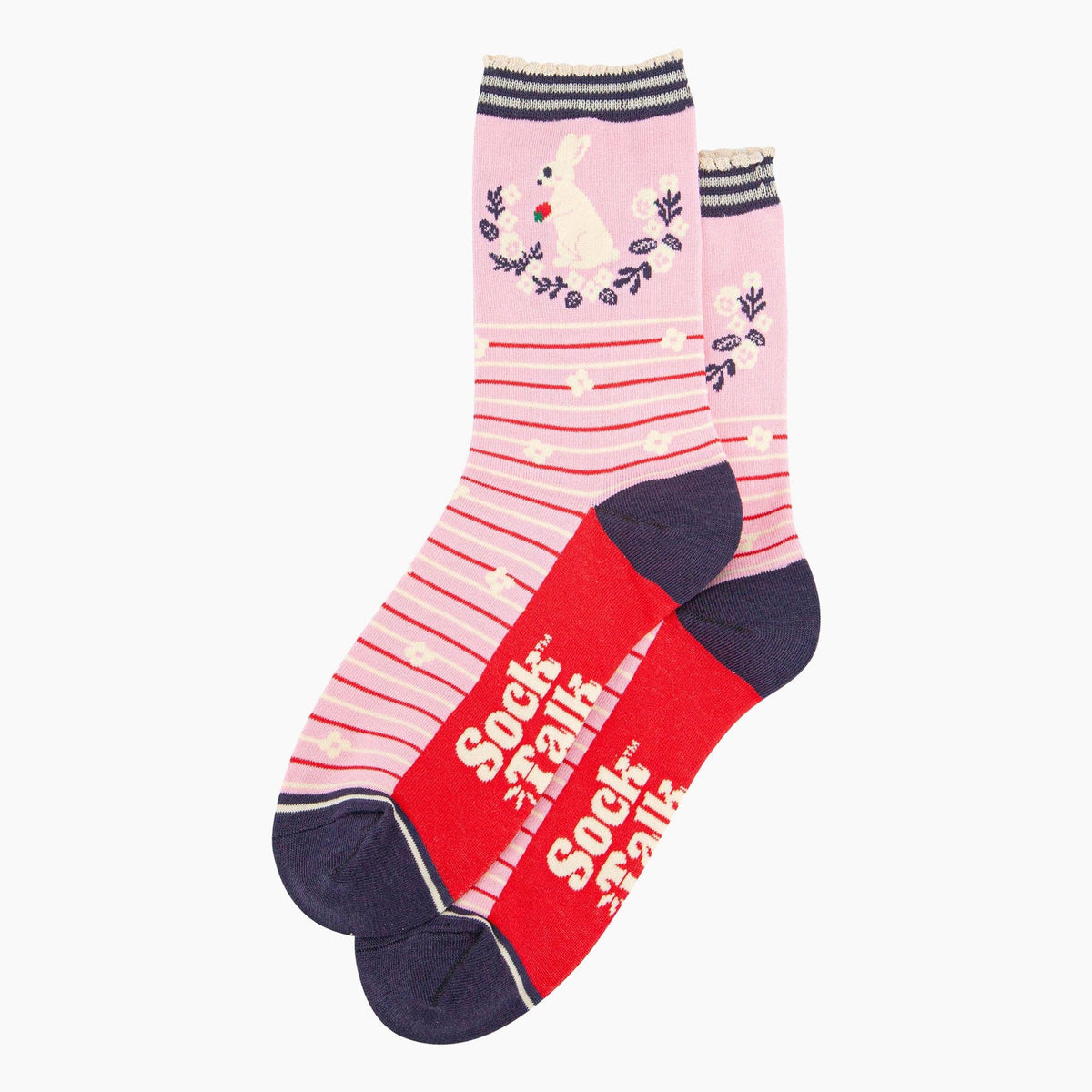 Sock Talk/Women's Bamboo Socks - Pink, Rabbit Wreath and Strawberry