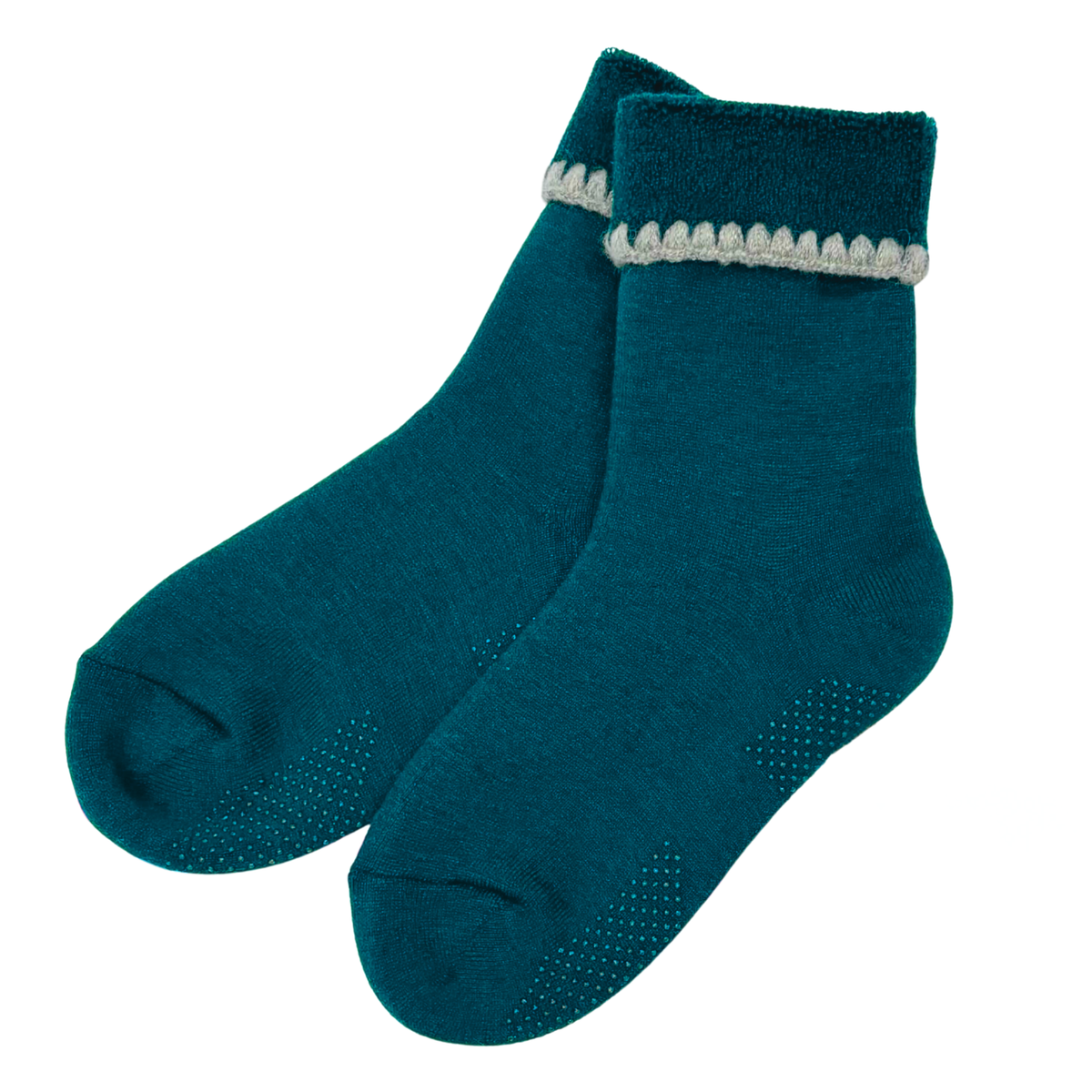 Cherrystone/Handcrafted Wool Slipper Cuff Socks| Modern Earth| Grips| M