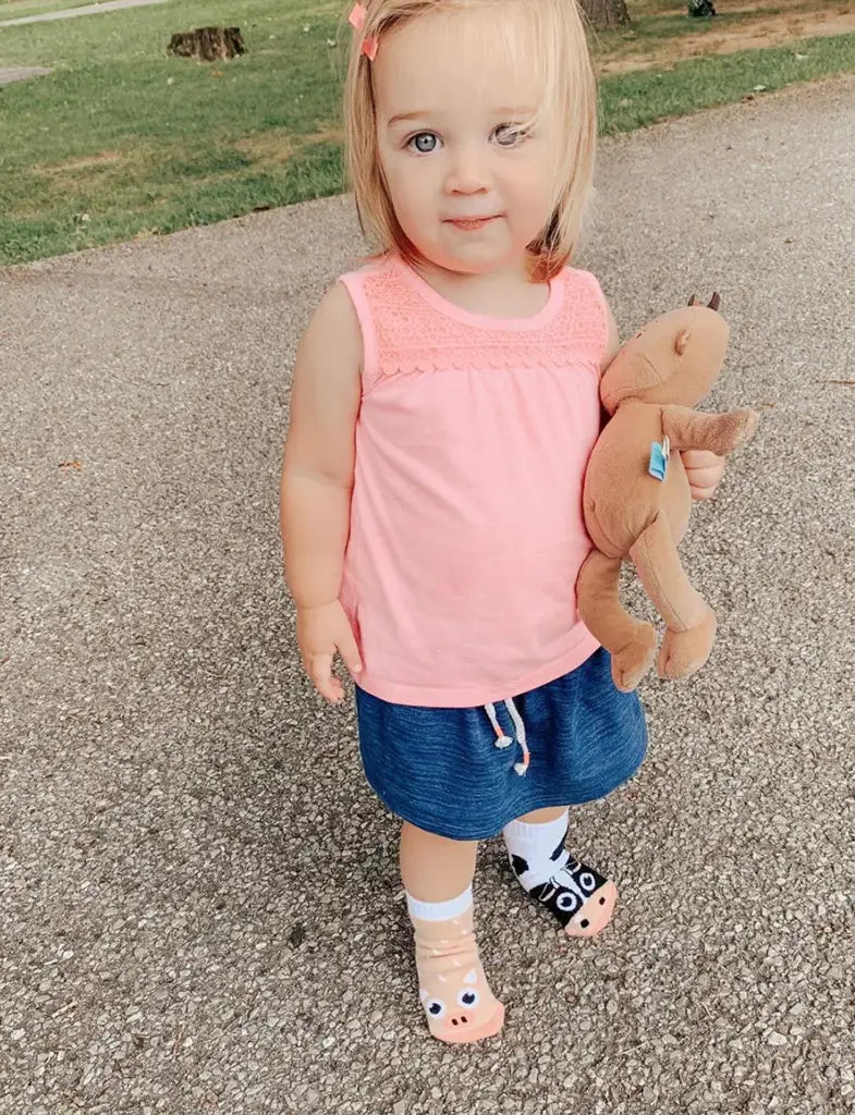 Pals/Cow & Pig Mismatched Non-Slip Kids Socks