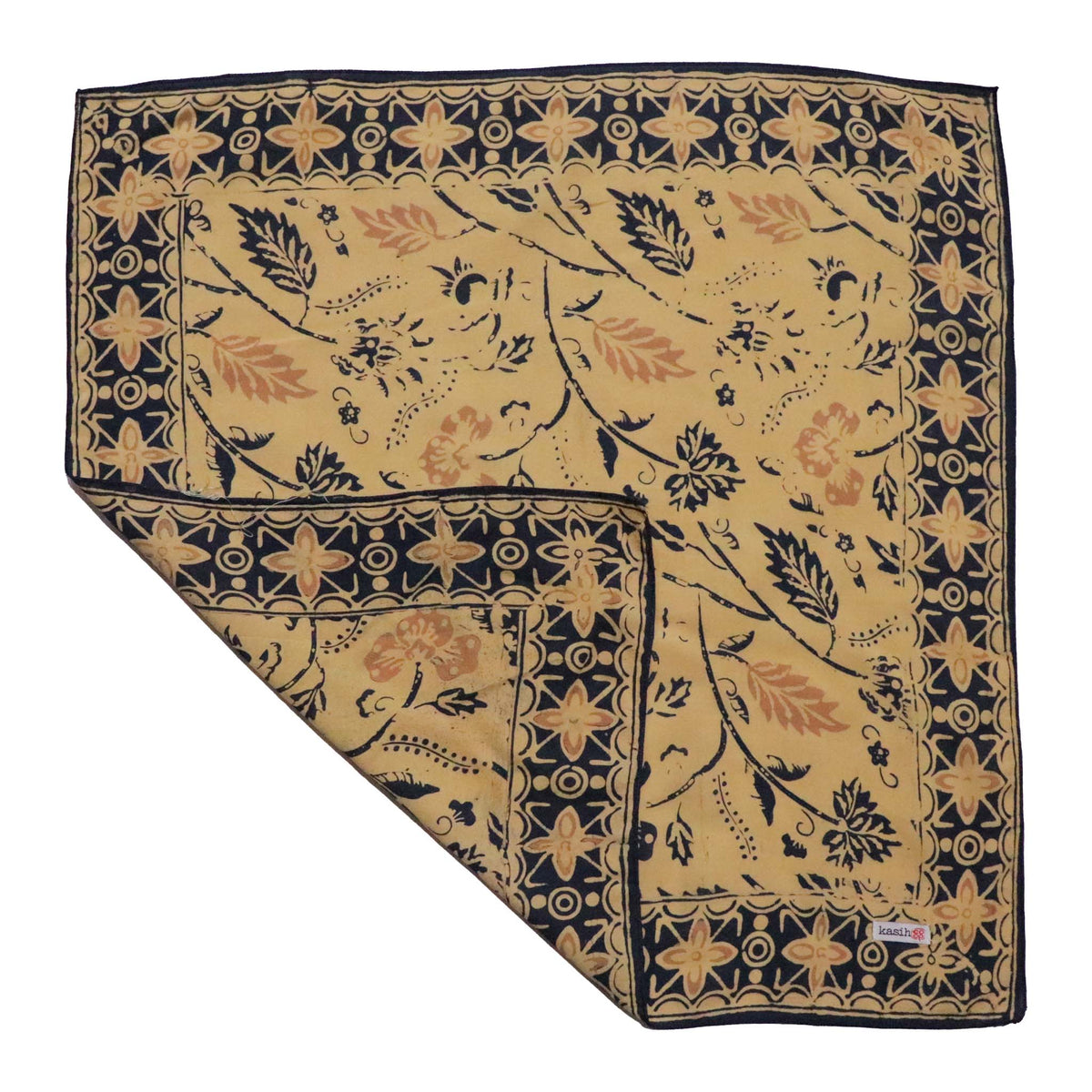 Kasih Coop/Handmade Batik Bandana Floral Blue Cream, Hand-dyed Scarf
