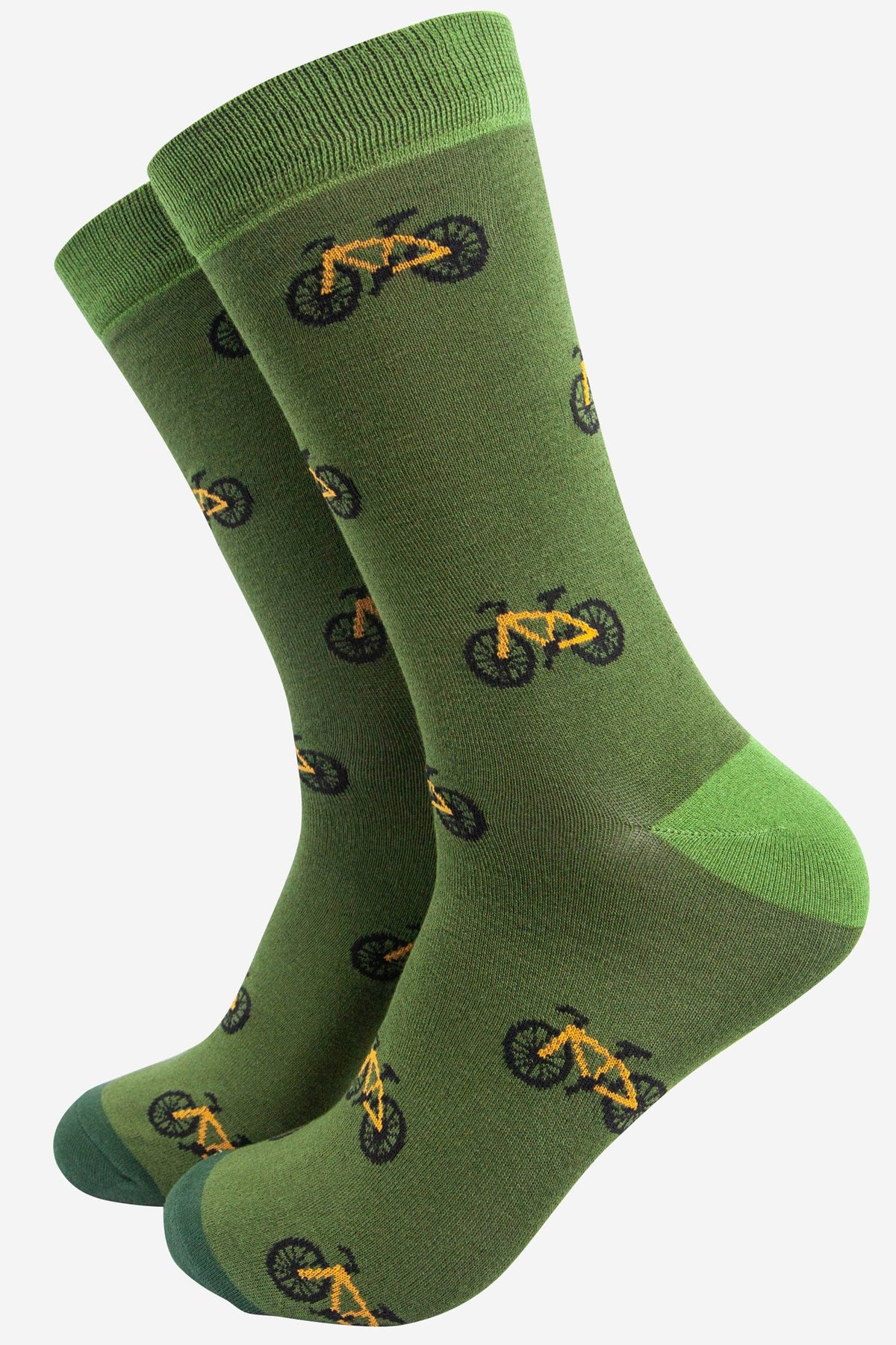 Sock Talk/Men&#39;s Bicycle Print Cycling Mountain Bike Bamboo Socks Green