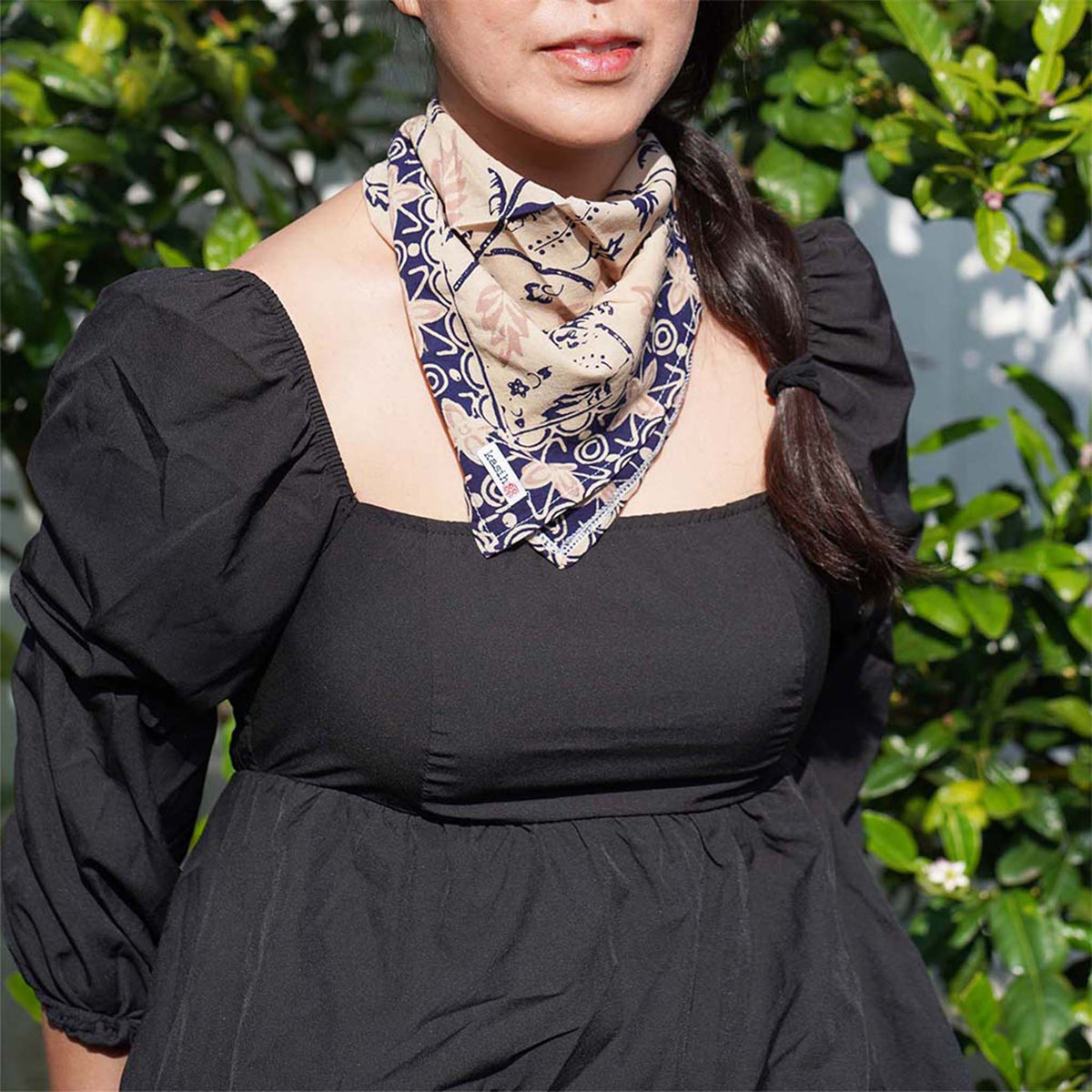 Kasih Coop/Handmade Batik Bandana Floral Blue Cream, Hand-dyed Scarf