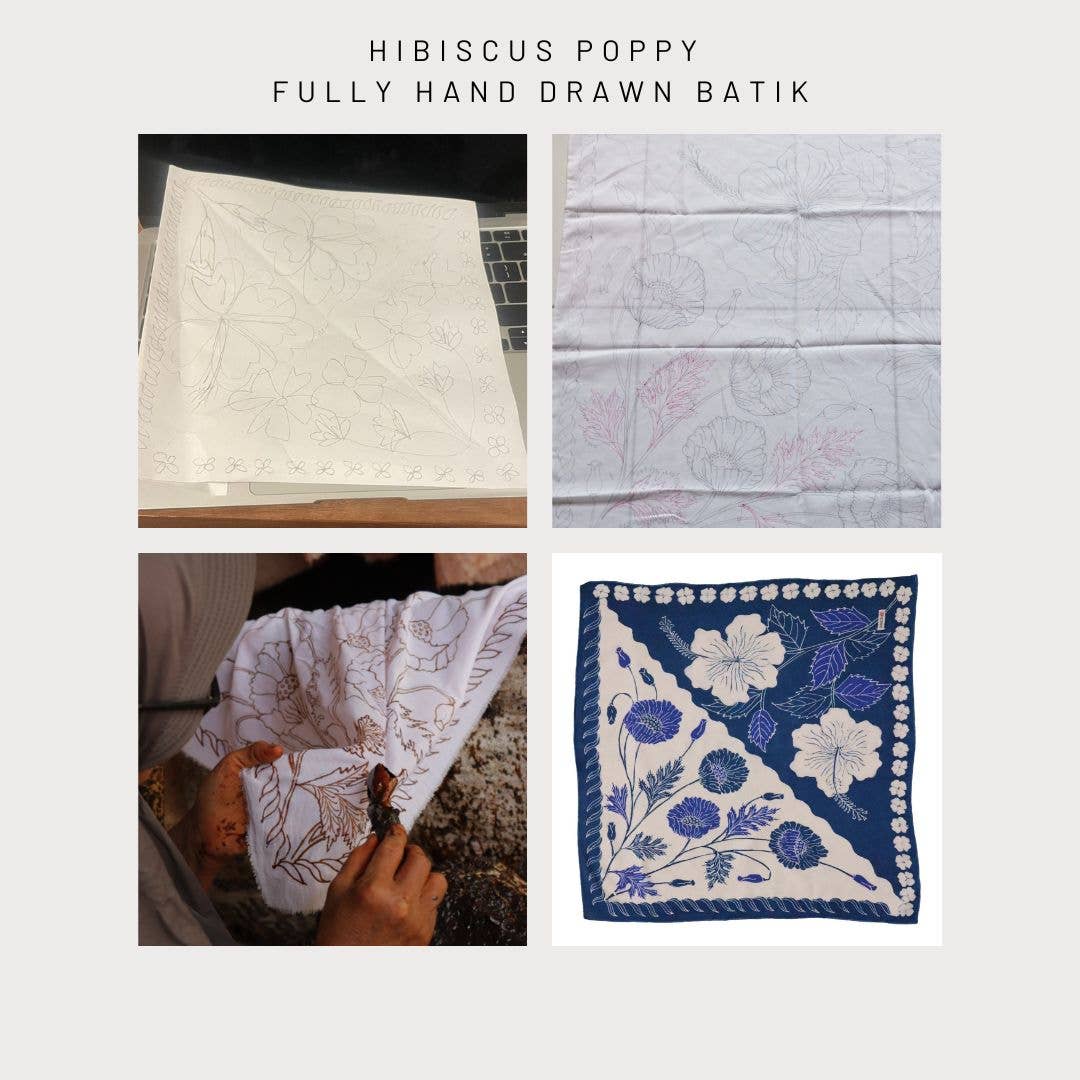 Kasih Coop/Full Hand Drawn Batik Tulis Bandana, Poppy Blue, Regular 22"